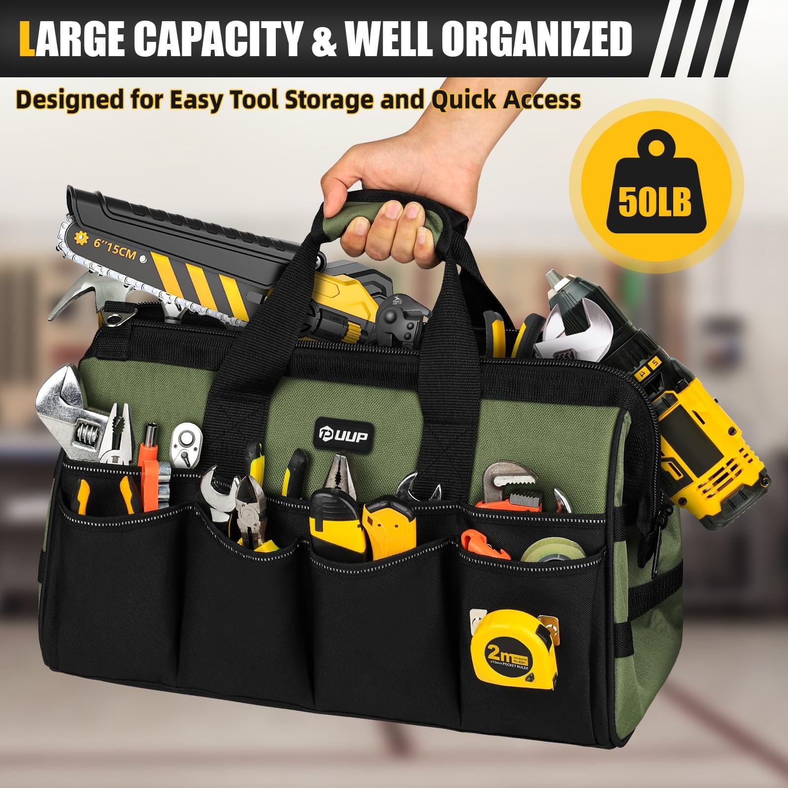 Large 18-Inch Tool Bag Organizer – 16 Pockets, Heavy Duty, Portable Toolbox, MOL