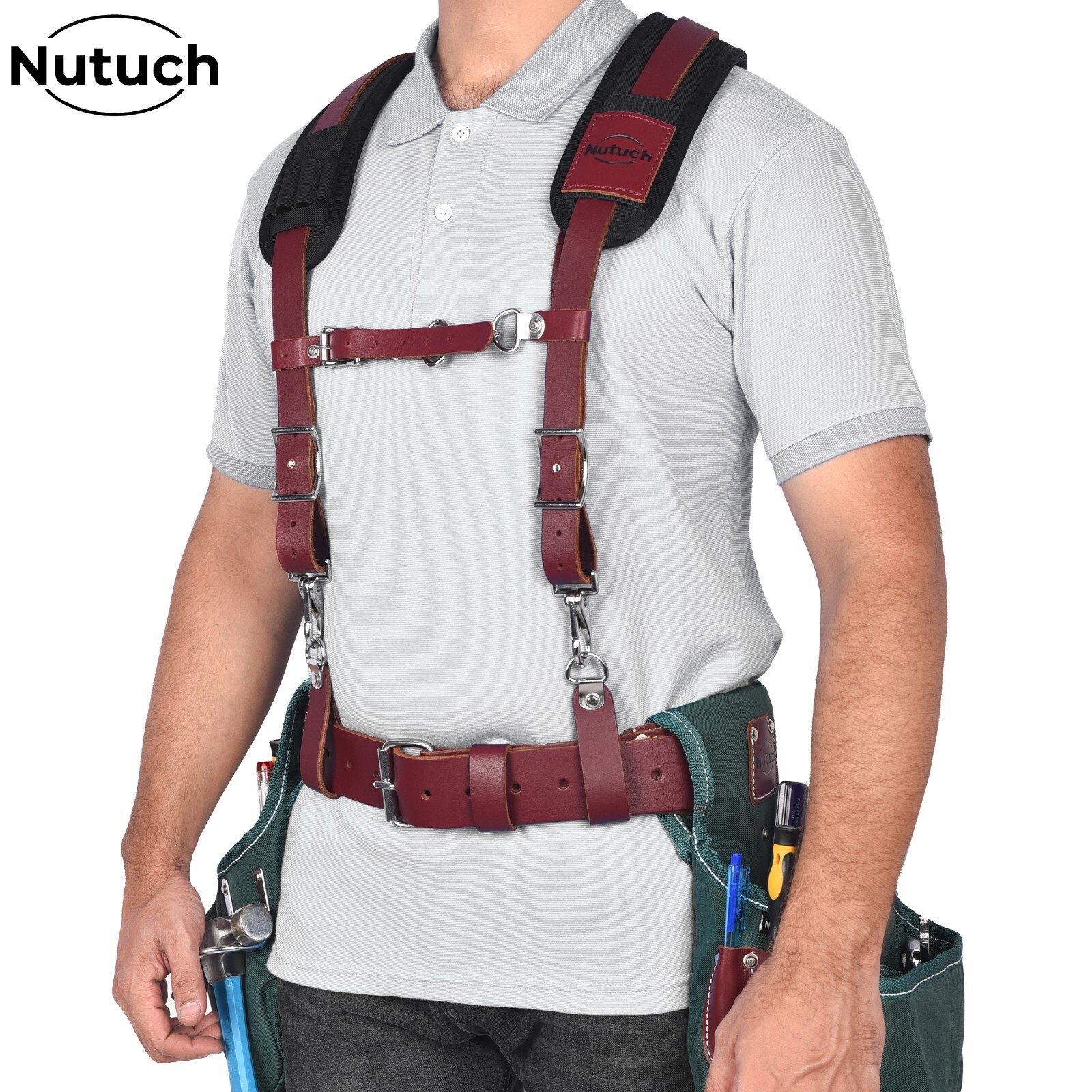 NUTUCH Nylon and Leather Tool Belt with Suspender | Electrician Tool Belts