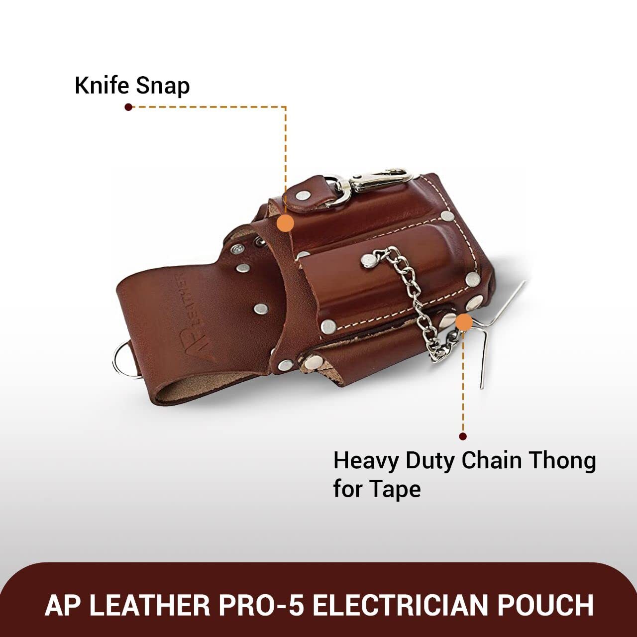 Ap-Leather Pro-5 Electrician Pouch Leather Tool Pouch 5 Pocket Pouch with Ele…