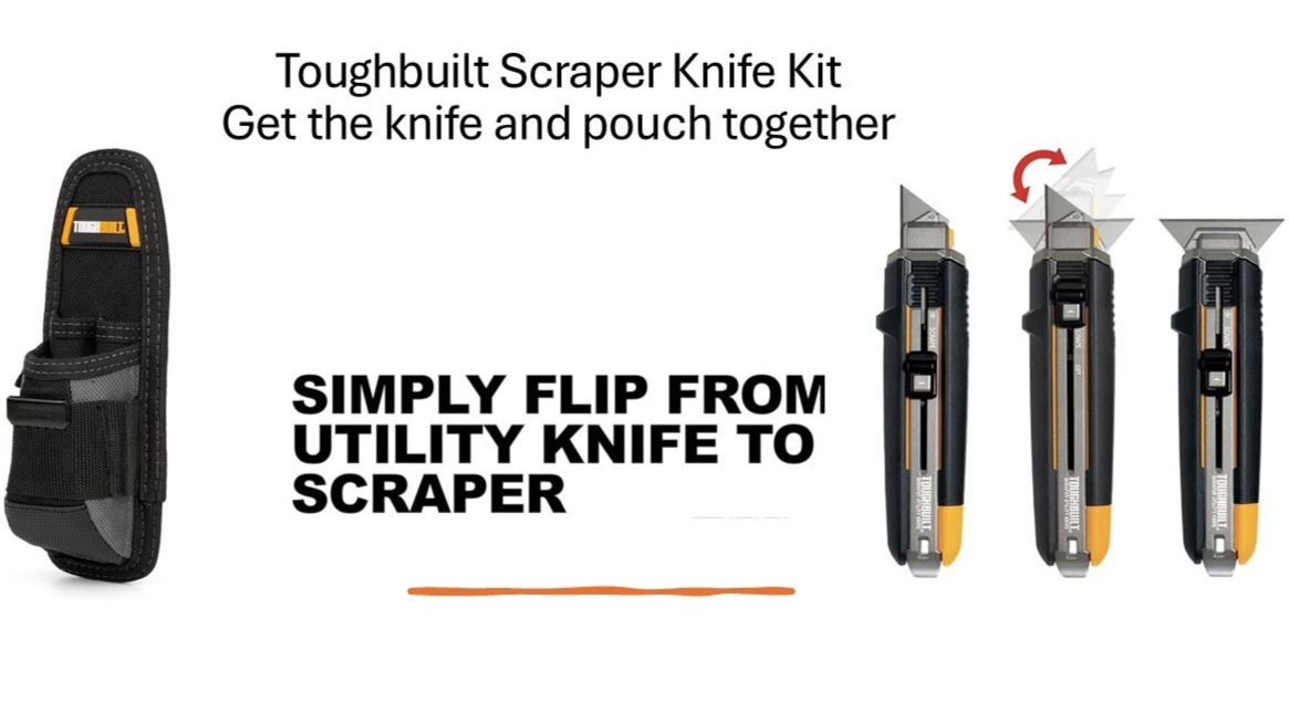 ToughBuilt – Scraper Knife 5 Blades,Integrated Scraper Edge, with Utility Pouch