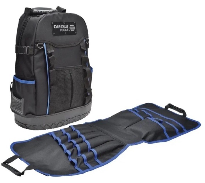 NAPA Carlyle Tools Heavy Duty Hard Bottom Tool Backpack Black Blue Rugged NEW