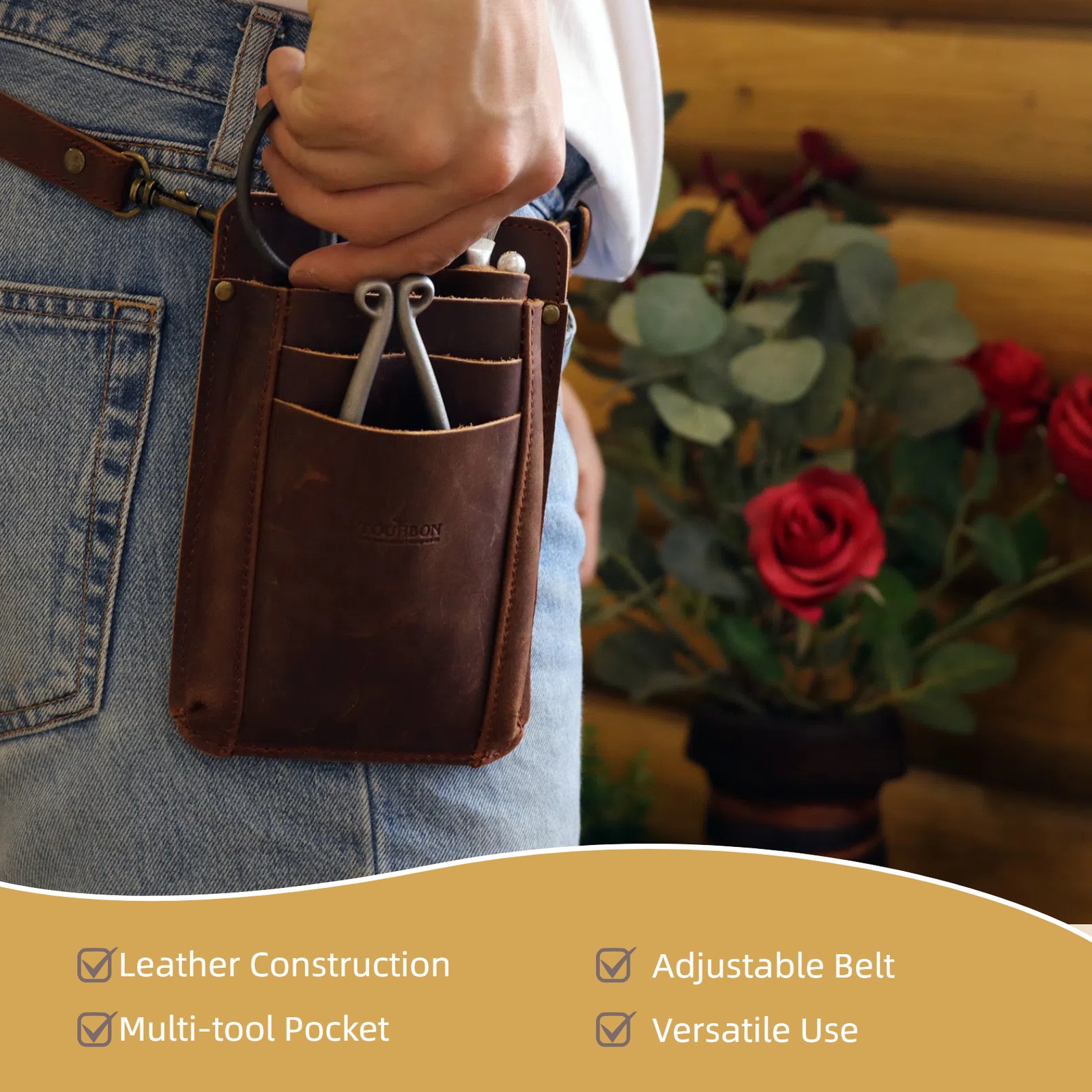 Tourbon Leather Garden Florist Tools Organizer Belt Carry Bag Pouch Travel EDC