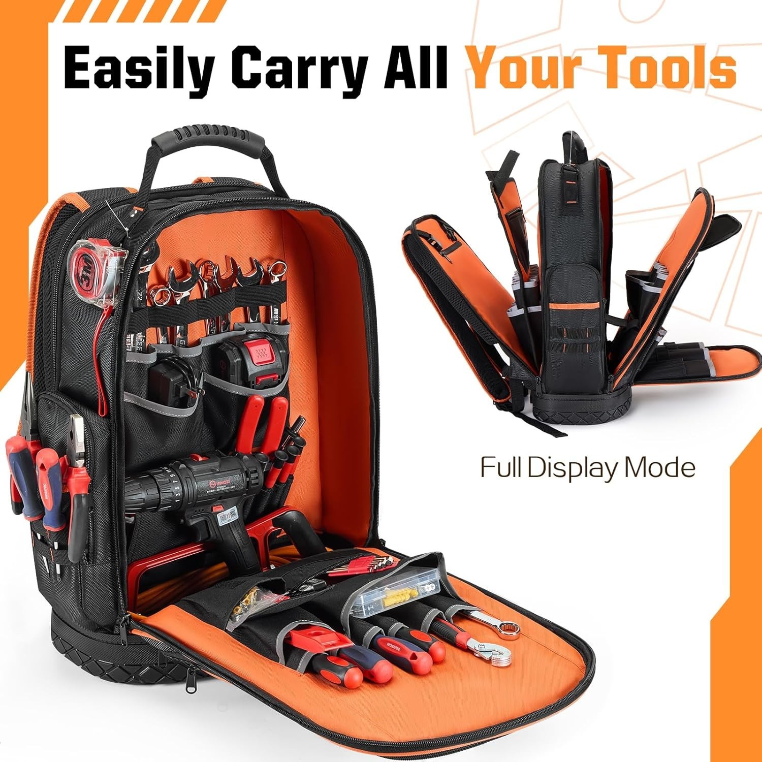 Tool Backpack, Heavy Duty Backpack Tool Bag, 1680D Tools Carrier for Electrician