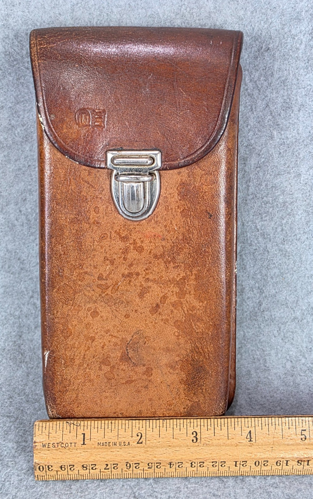 Vintage CuSack Q Leather Tool Belt Loop Hard Case Bag Pouch 8″ USA Made brown