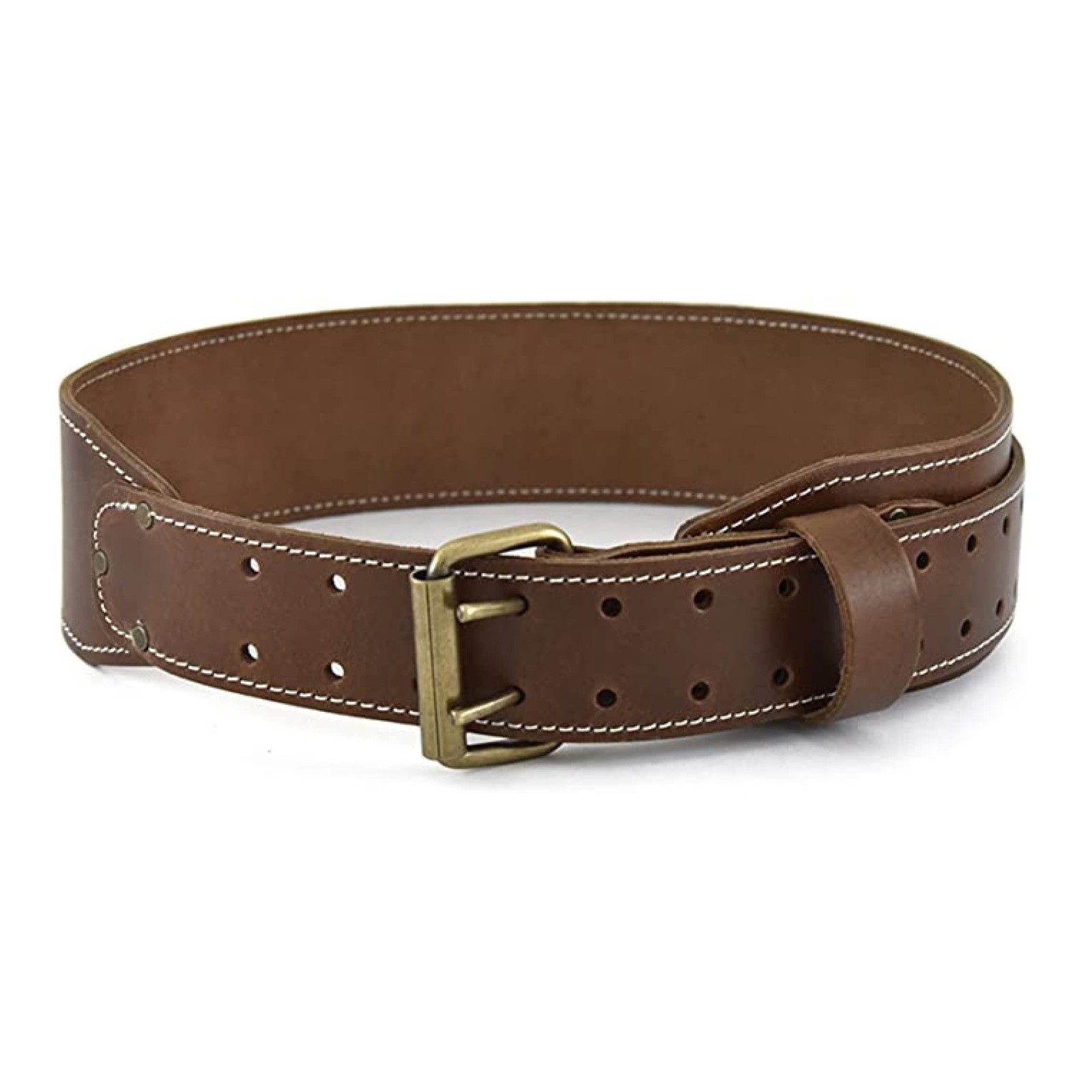 3 Inch Wide Tapered FullGrain Leather Work Belt Durable Rugged Dark Tan