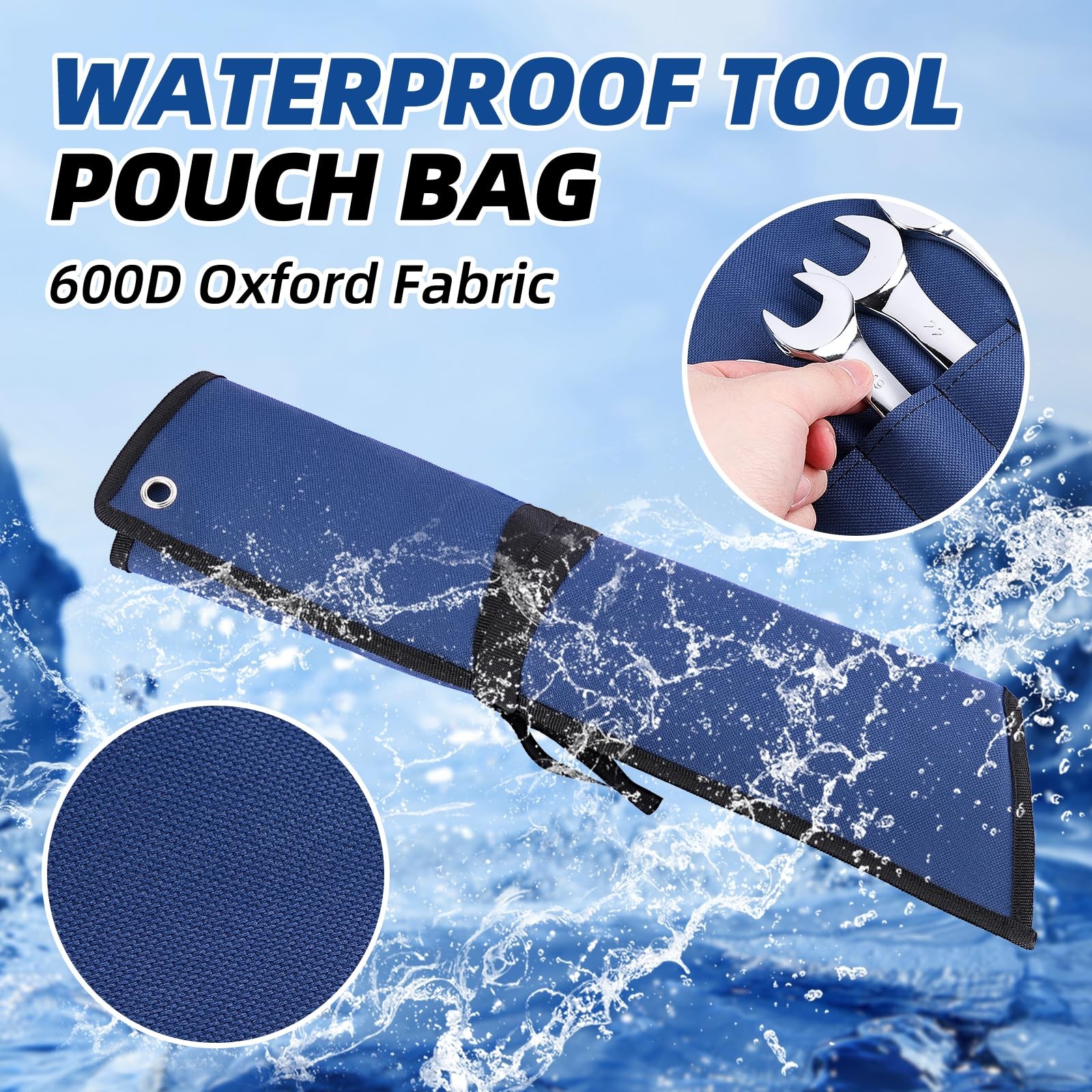 ROCKCOON 16 Pockets Wrench Roll Organizer, 26 x 17.7 x 10.8 inches, Blue