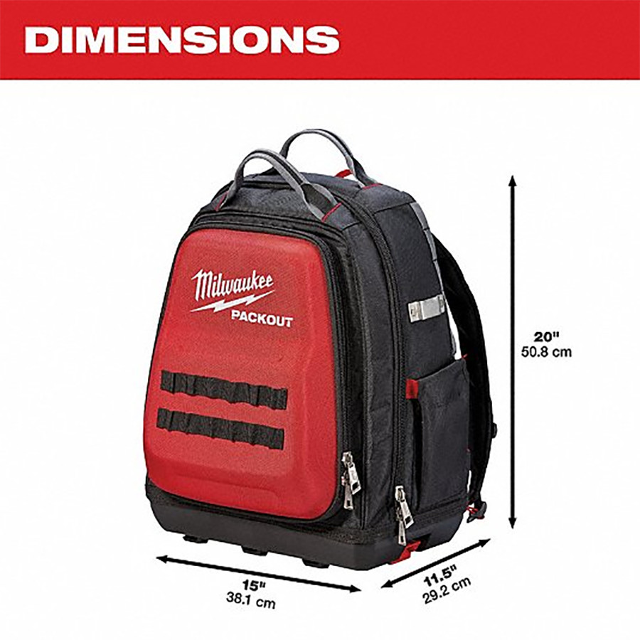 MILWAUKEE 48-22-8301 PACKOUT Tool Backpack: 15 in W x 10 5/16 in D x 19 in H, Ba