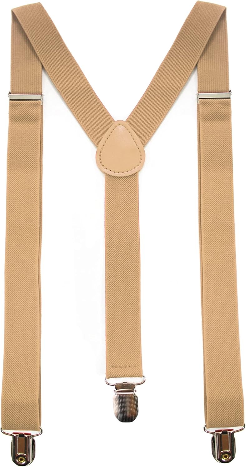 Solid Color Mens Suspender with 3 Strong Clips Adjustable Braces Champagne