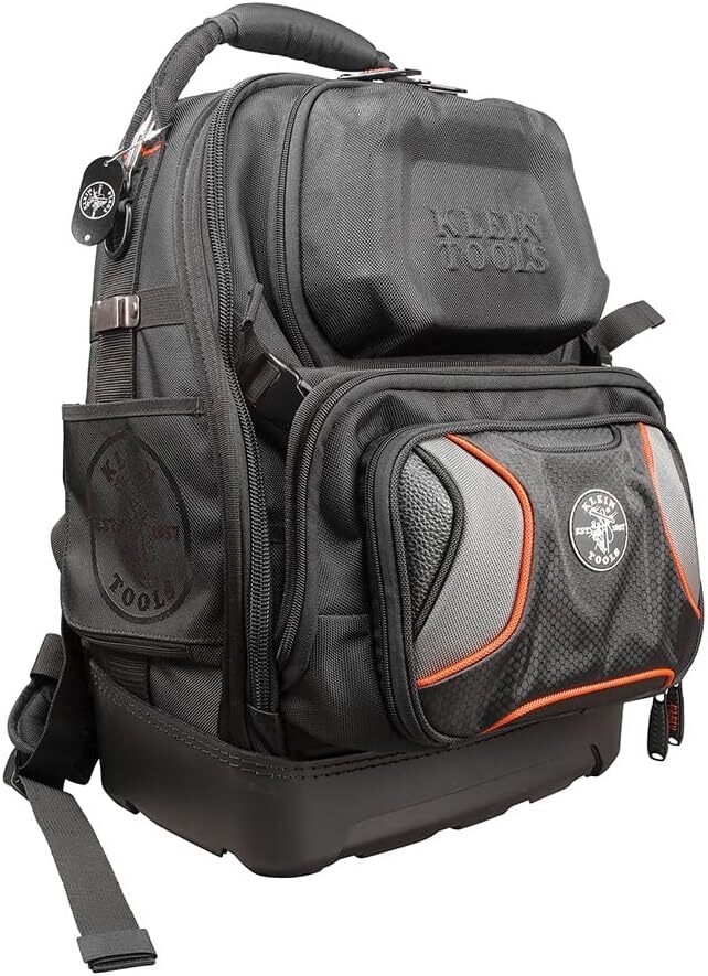 Klein Tools 55485 Tool Bag Backpack, 19.5-Inch, Black with Orange/Gray