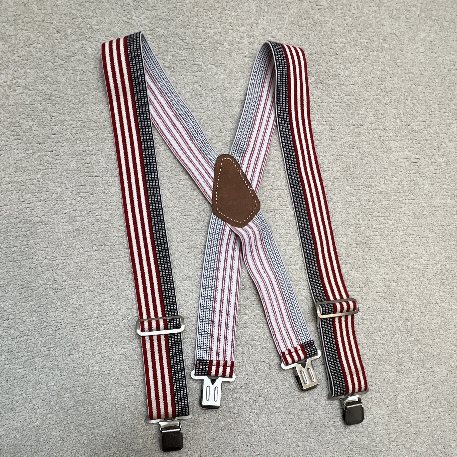 CLC Custom LeatherCraft Adjustable Leather Suspenders, Red/White/Black, 1pc