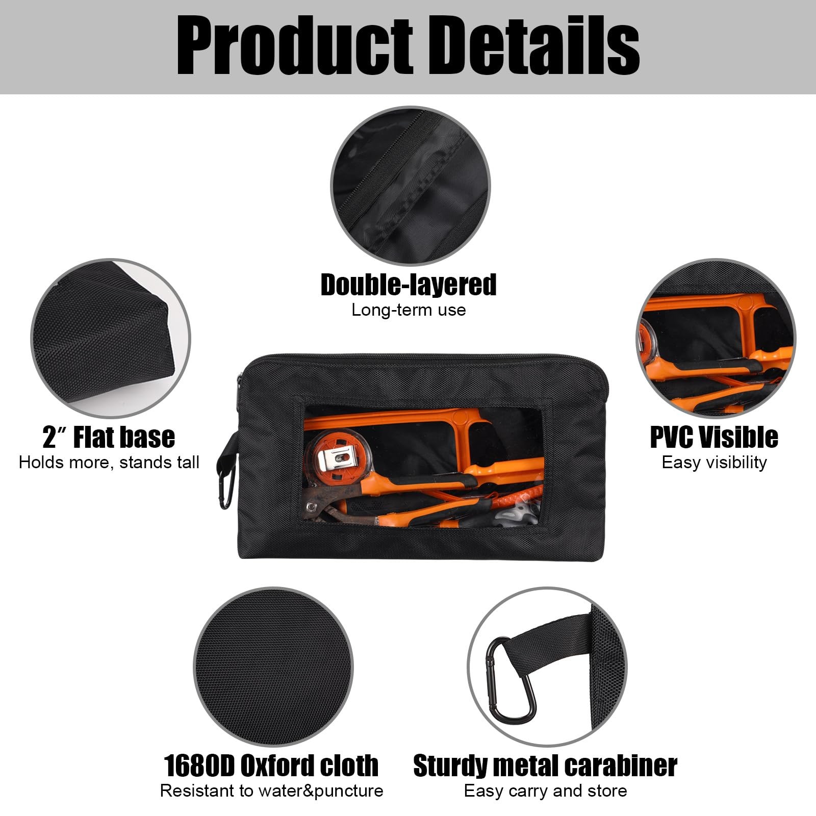 6 Pcs Small Tool Pouch 1680D Oxford Zipper Bags with Clear Window, Multipurpo…