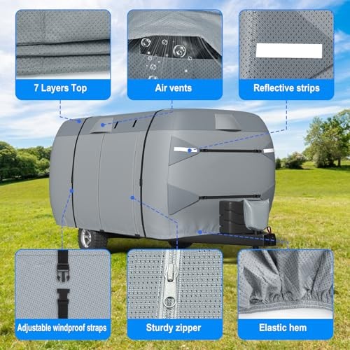 Fiberglass Travel Trailer Cover 8-10ft, 7 Layers Top Heavy Duty Fiberglass