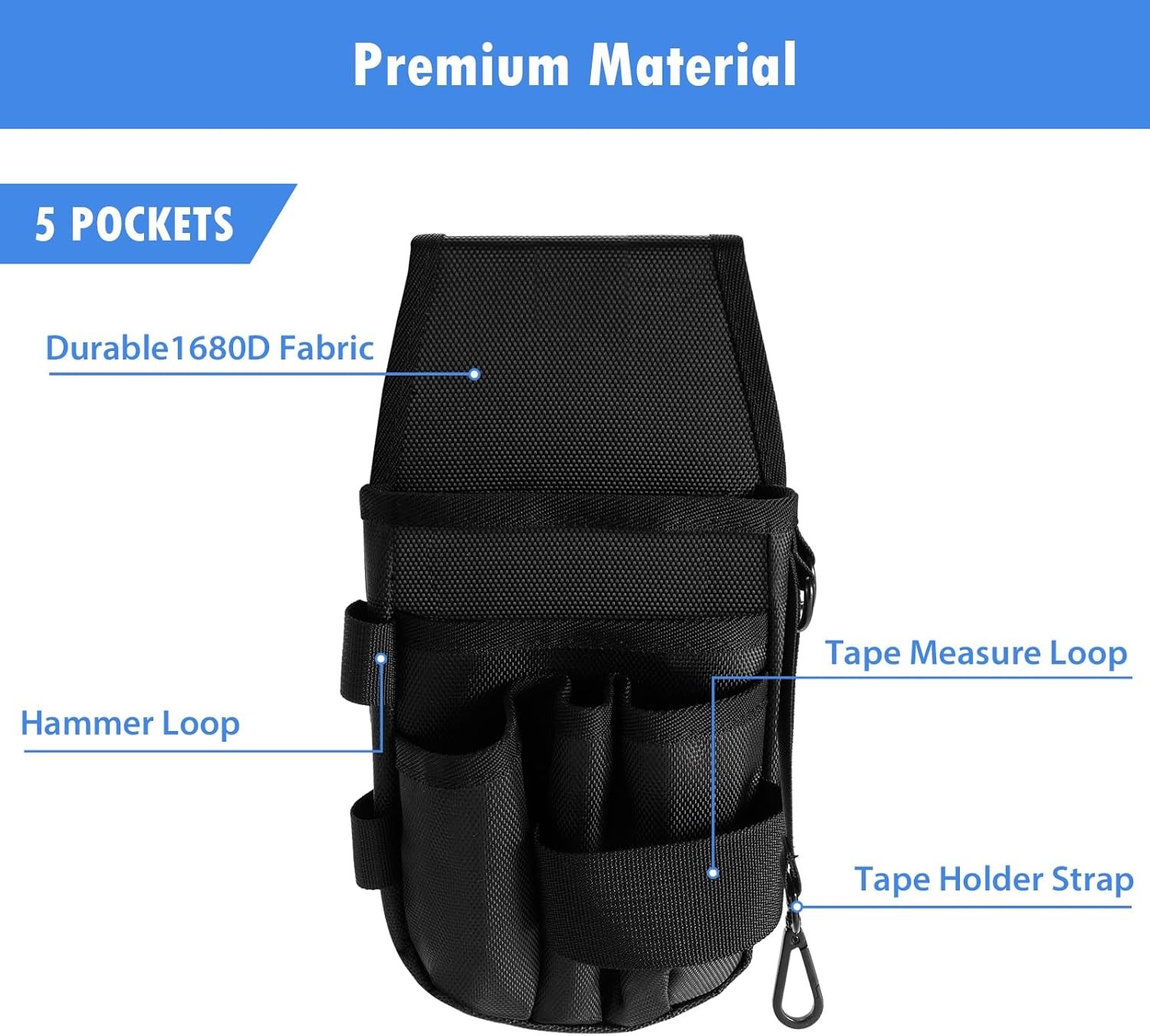 5-Pockets Tool Pouch Organization, Heavy-Duty Electrician Tool Pouches-Black