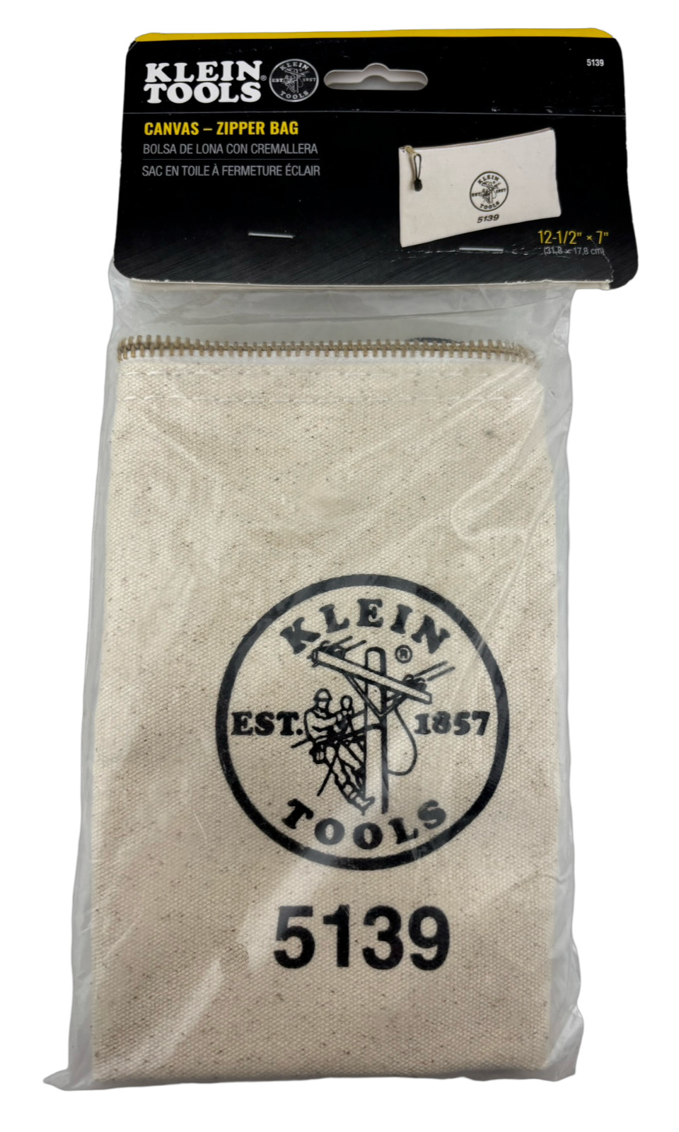 Klein Tools 5139 Zipper Bag Canvas Tool Pouch 12.5 x 7 x 4.25 Inch Natural
