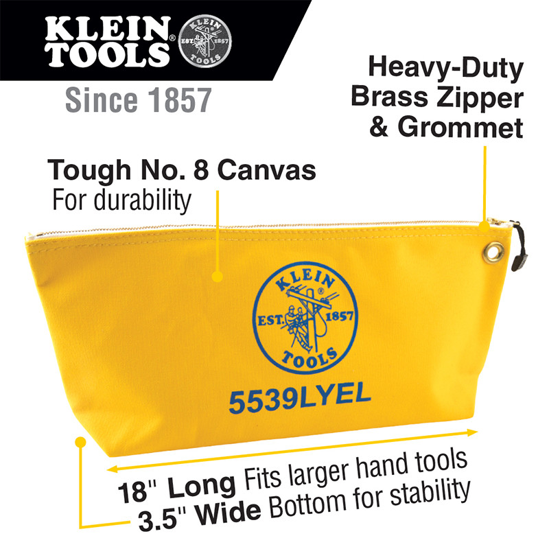 Klein Tools 5539LYEL Canvas Bag with Zipper, Large Yellow