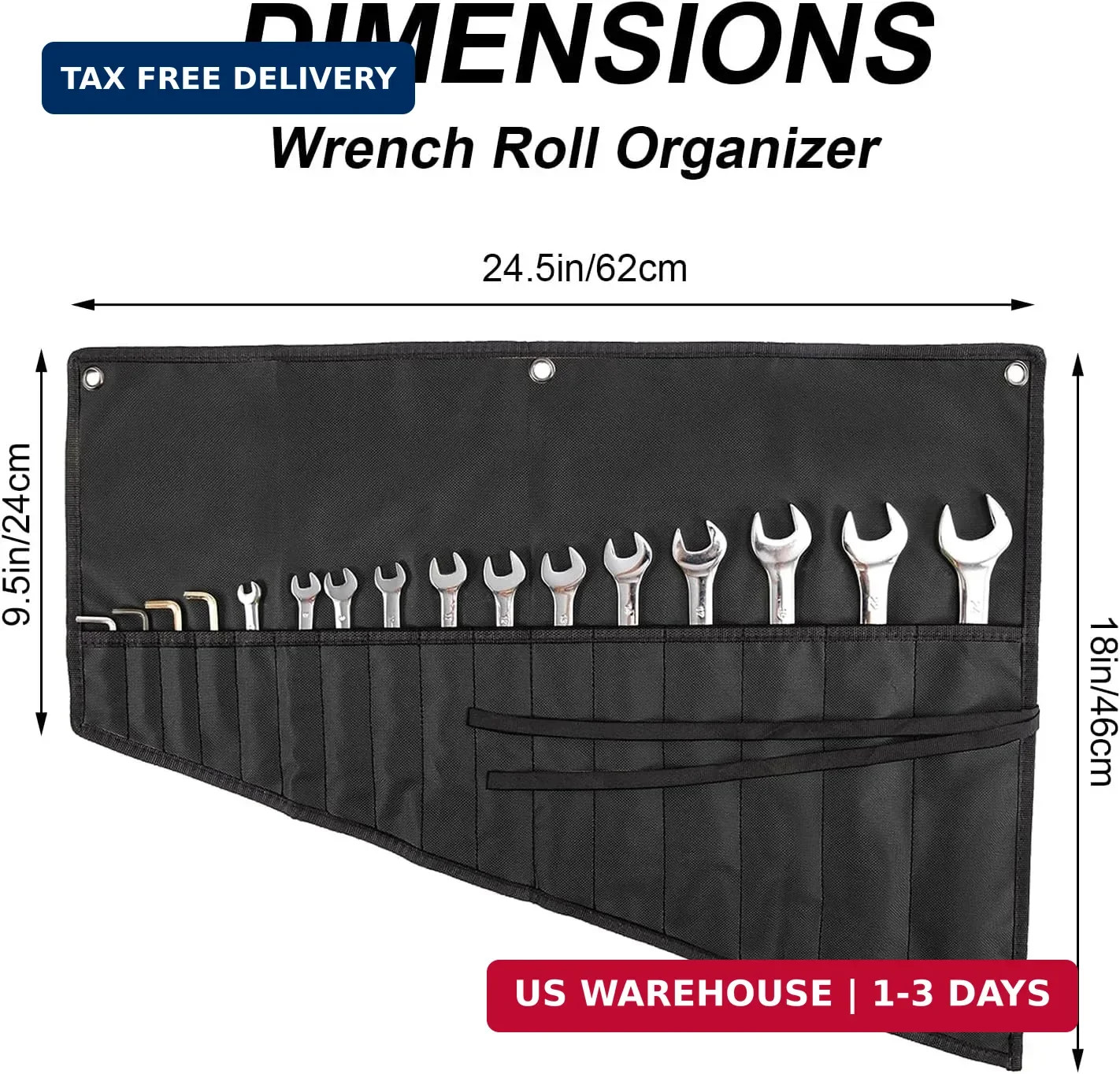 Wrench Organizer,Tool Roll Pouch – 16-Pocket Waterproof Oxford Cloth Wrench Roll