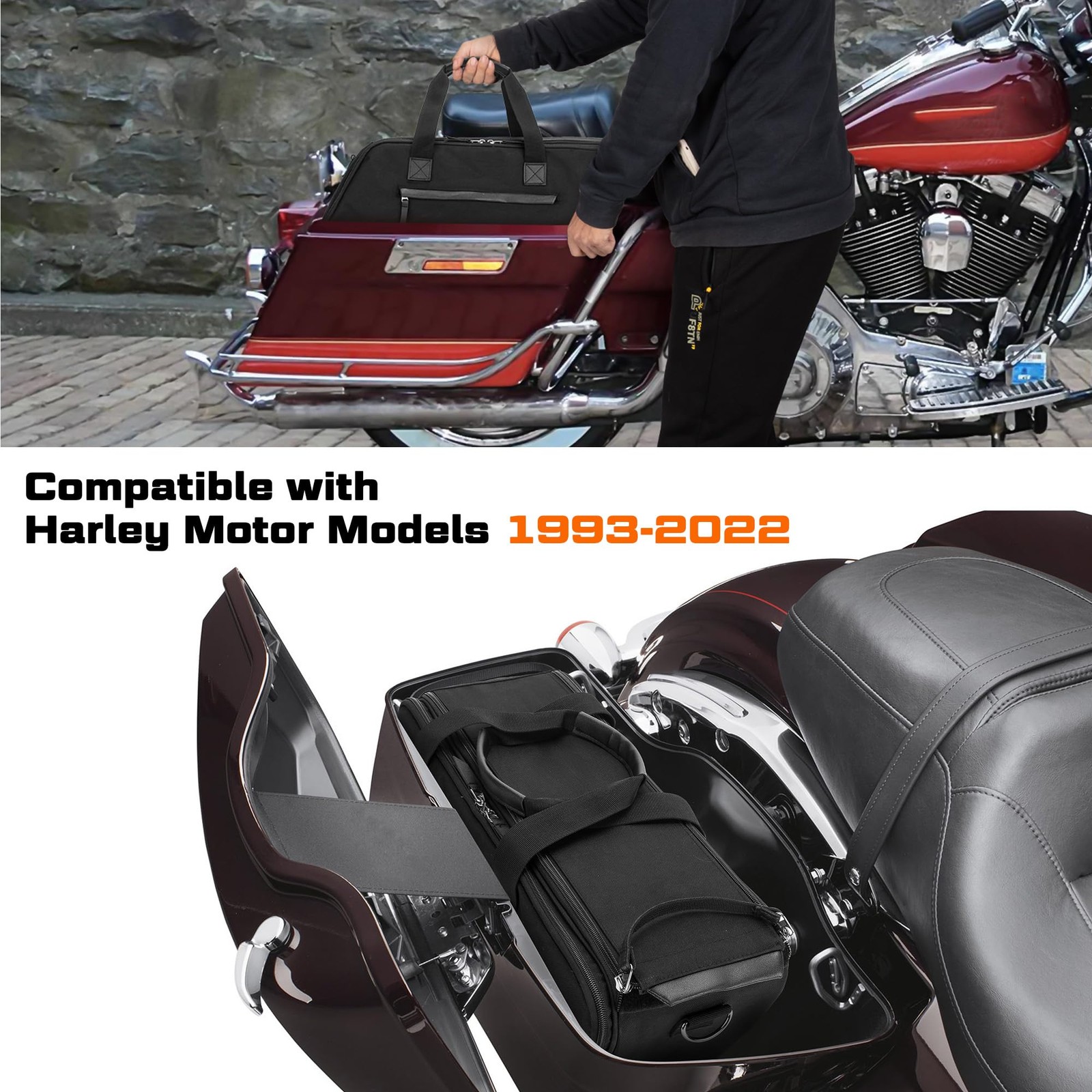 Motorcycle Saddlebag Liner Bag, Saddlebag Organizer with Orange Liner, with H…