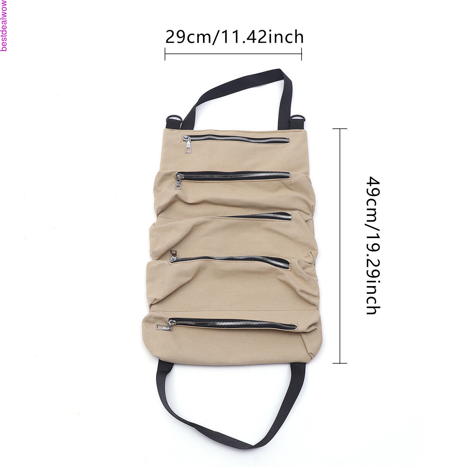 Roll Up Tool Organizer Wrench Storage Pouch 5 Pockets Mechanics Wrap Bag Brown