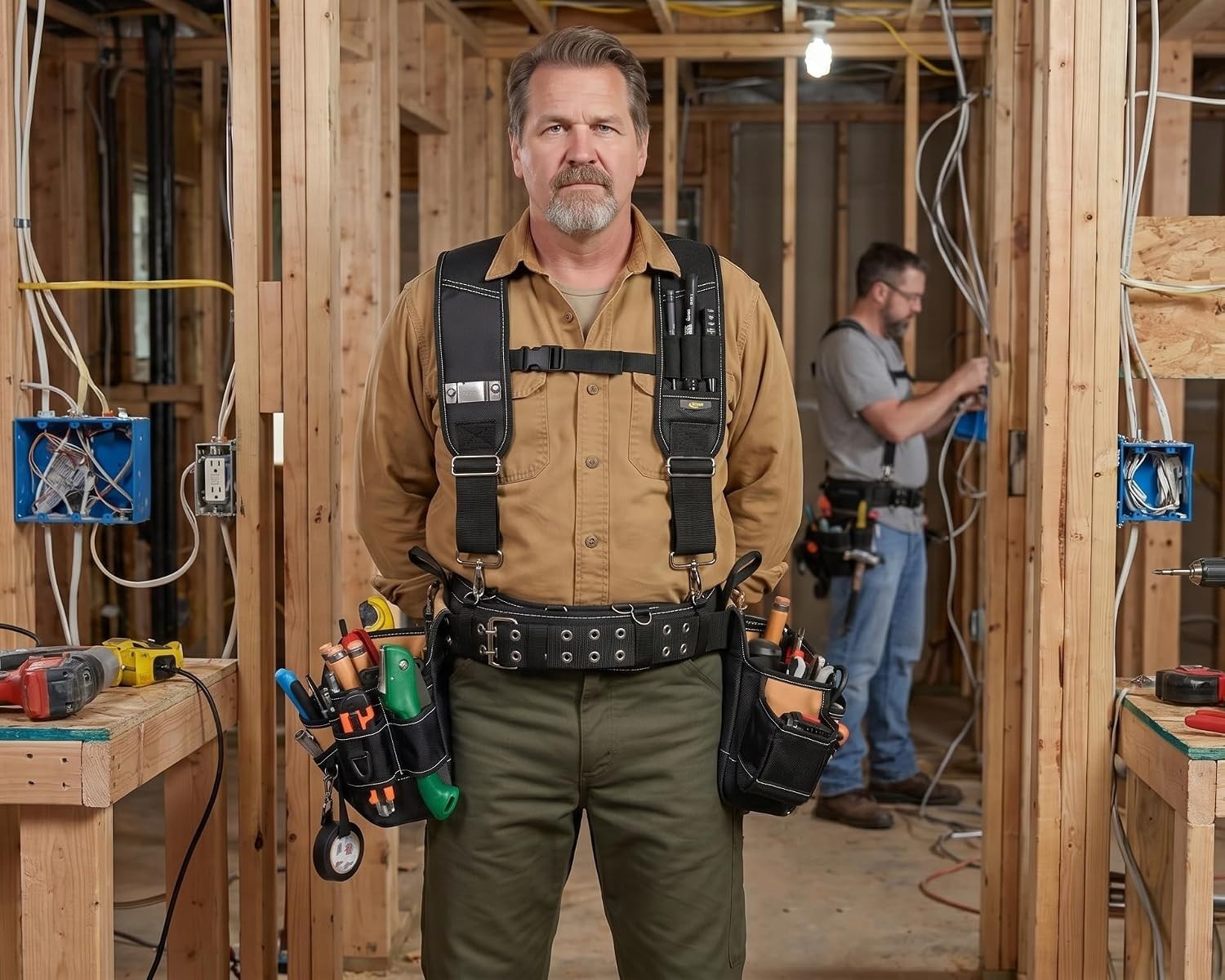 Ultimate Tool Organization: 42-Pocket Ergonomic Belt with Adjustable Suspenders