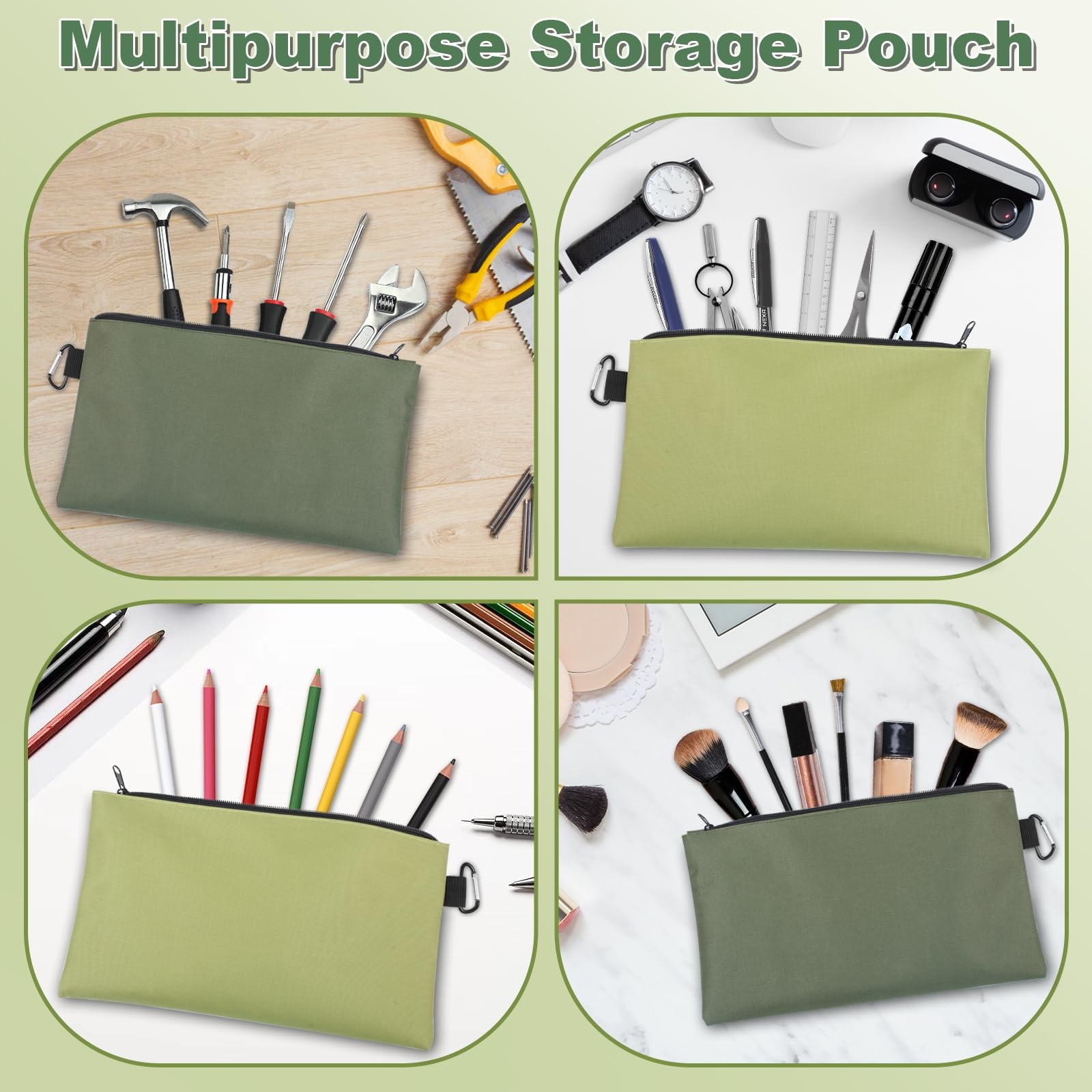 2 Pack Tool Bag Zippered Pouch with Carabiner Utility Storage Organizer Bags
