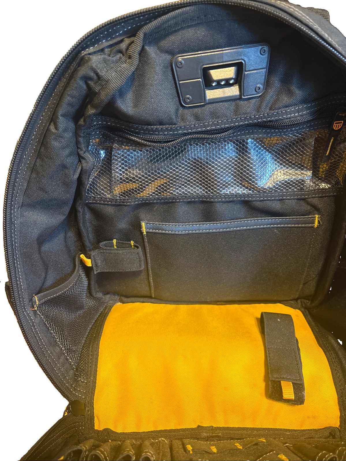 DEWALT DGL523 57 Pocket Lighted Tool Backpack – Black/Yellow