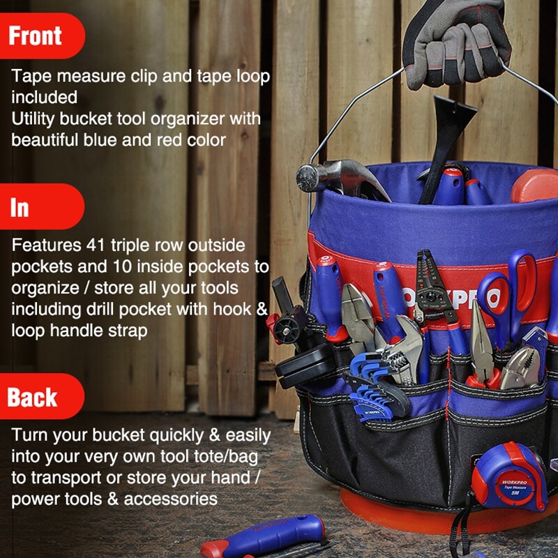WORKPRO Bucket Tool Organizer51Pockets Fitsto3.5-5Gallon Bucket (Tools Excluded)