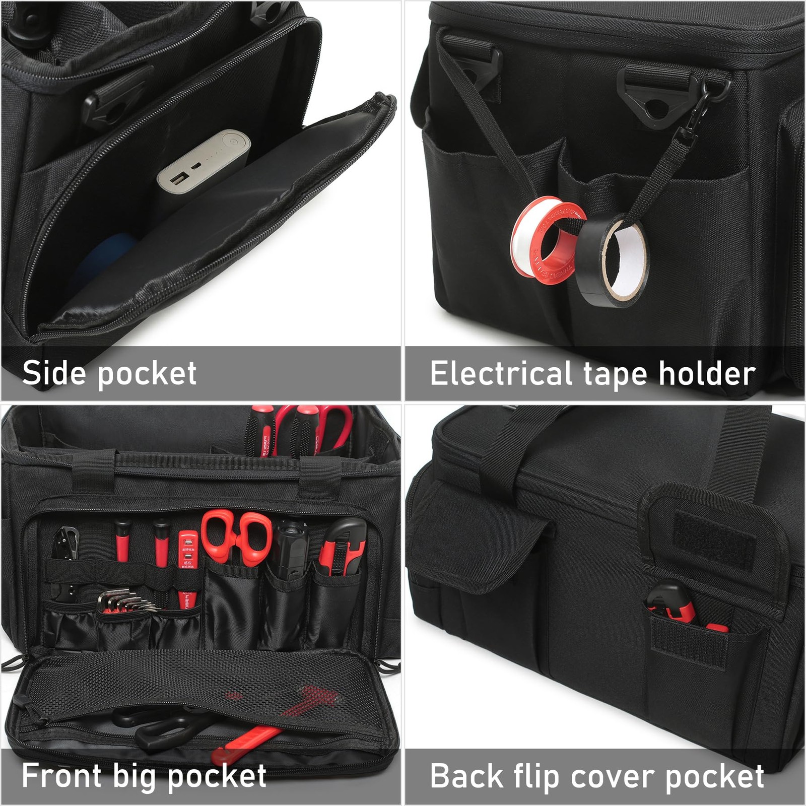 15 Inch Tool Bag with Shoulder Strap Multi Purpose Organizer Work Tote Black