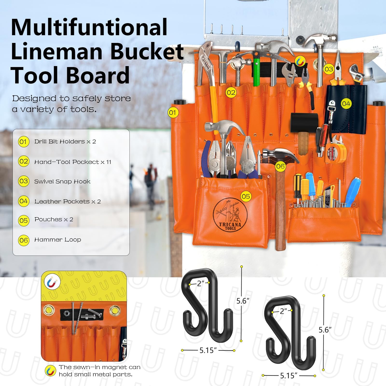 Lineman Aerial Apron Bucket Truck Tool Organizer 16 Pockets 2 Bucket Hooks