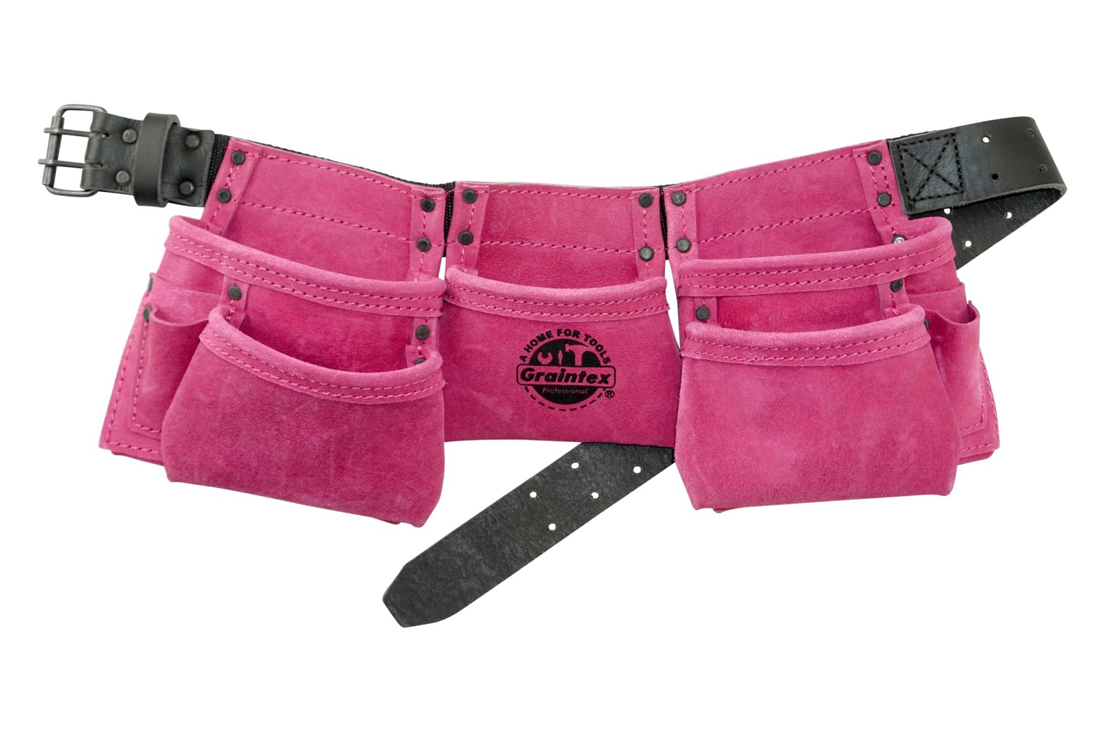 Graintex DS2139 Kids Work Apron Pink Suede Leather, 9 Pockets, Leather Belt