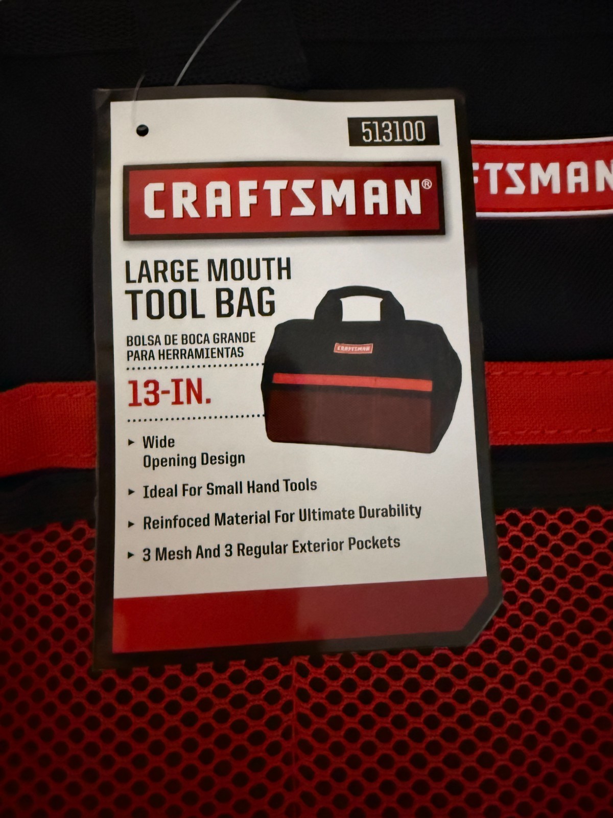 Craftsman 13 in. Wide Mouth Tool Bag 6 pocket Black/Red NWT