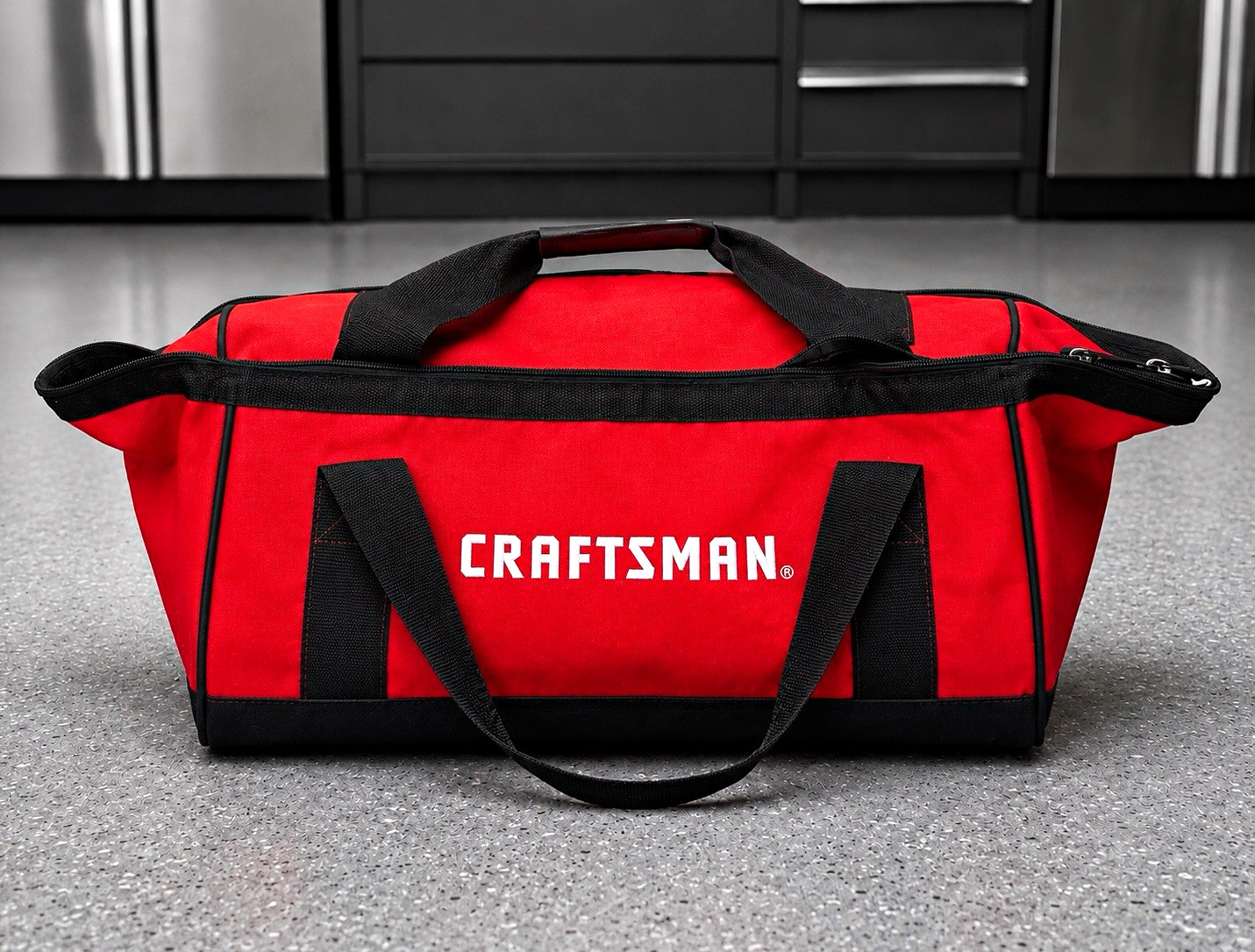 Craftsman Red/Black Fabric Tool Bag with Carry Handle & Zipper Closure