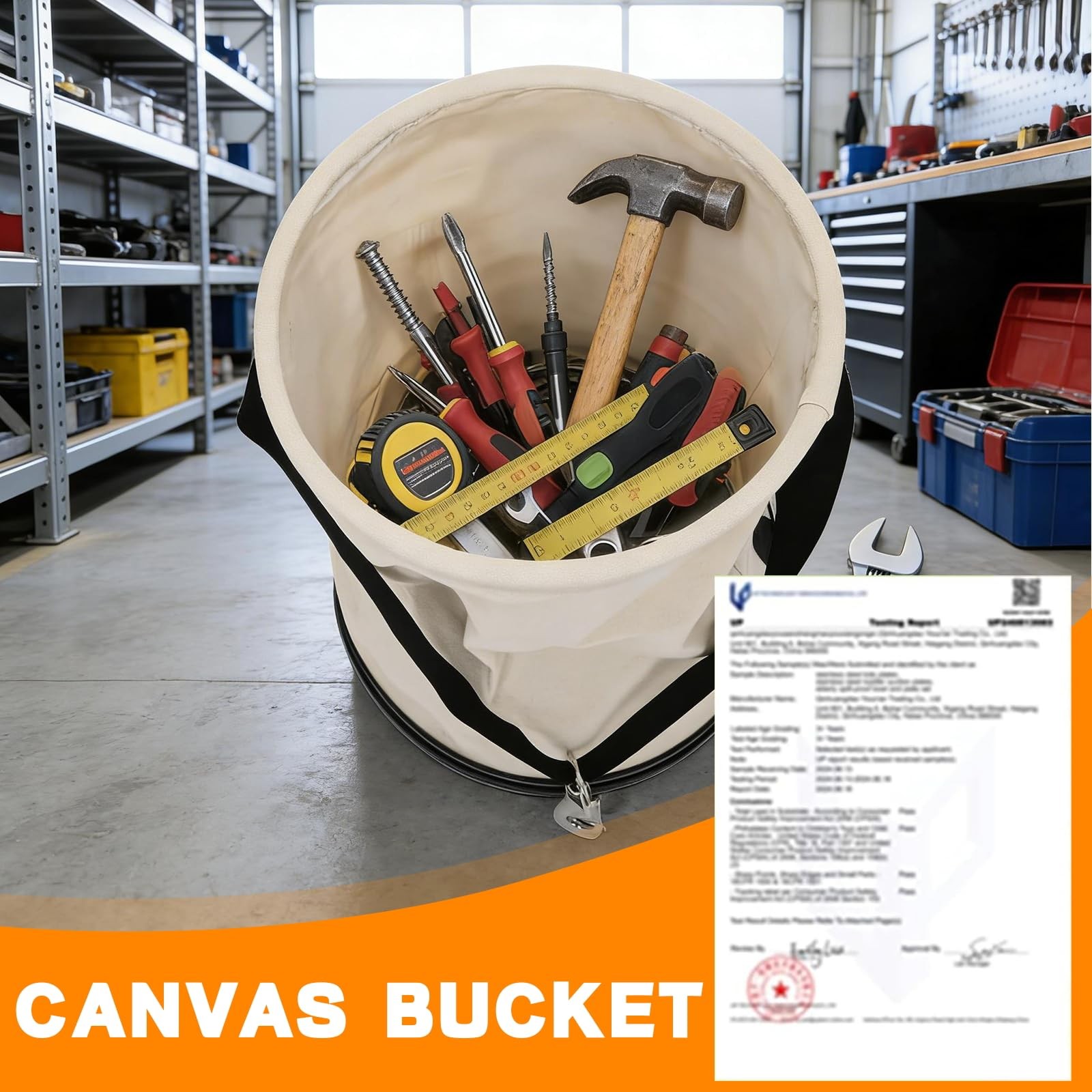 15″ x 12″ Utility Canvas Tool Bucket, White All Purpose Canvas Bucket Bag wit…