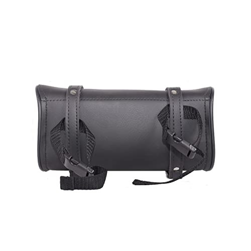 Motorcycle Tool Bag Leather Motorcycle Handlebar Bag 10″ Black with Flames