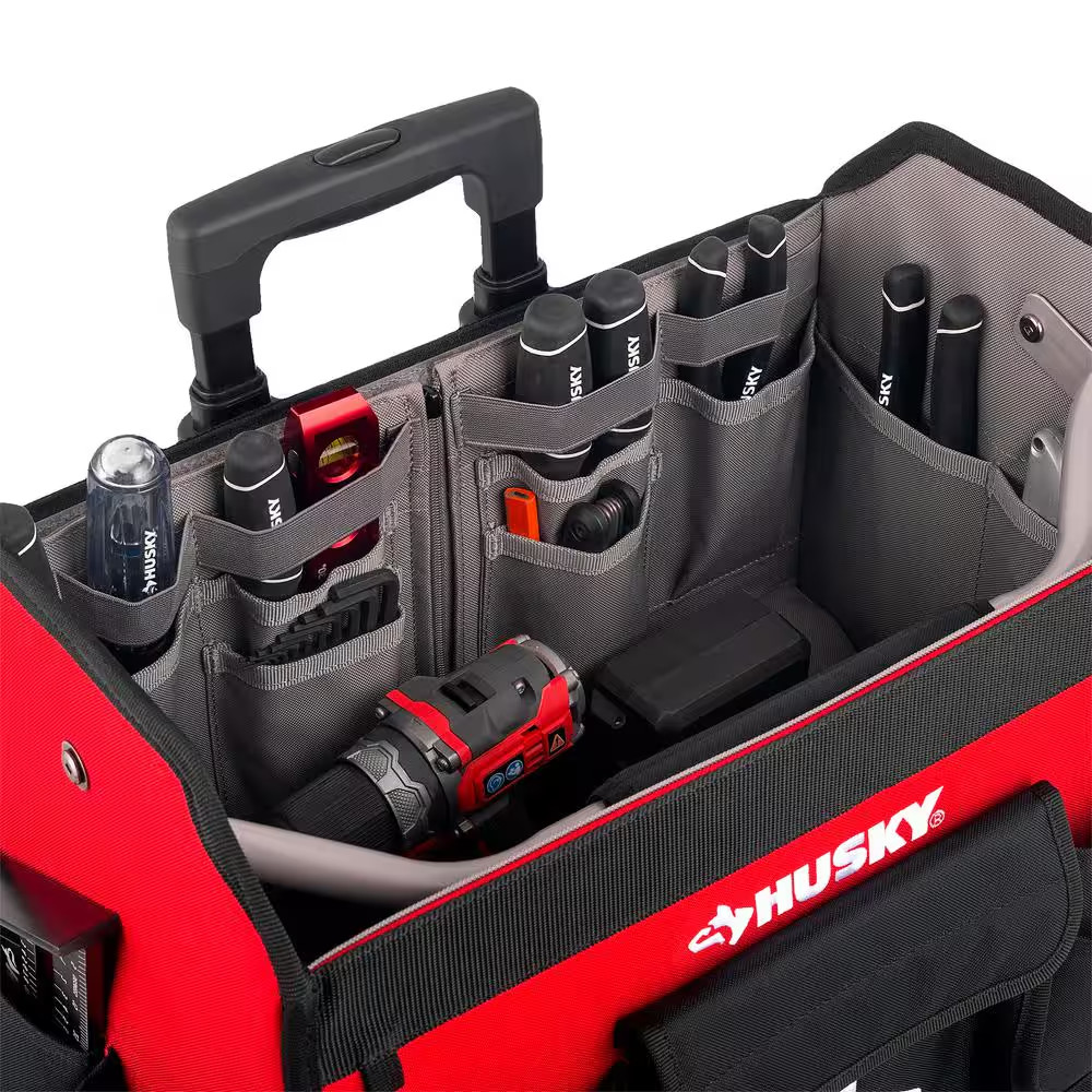 18 In. Rolling Open Tote Tool Bag with Extended Handle