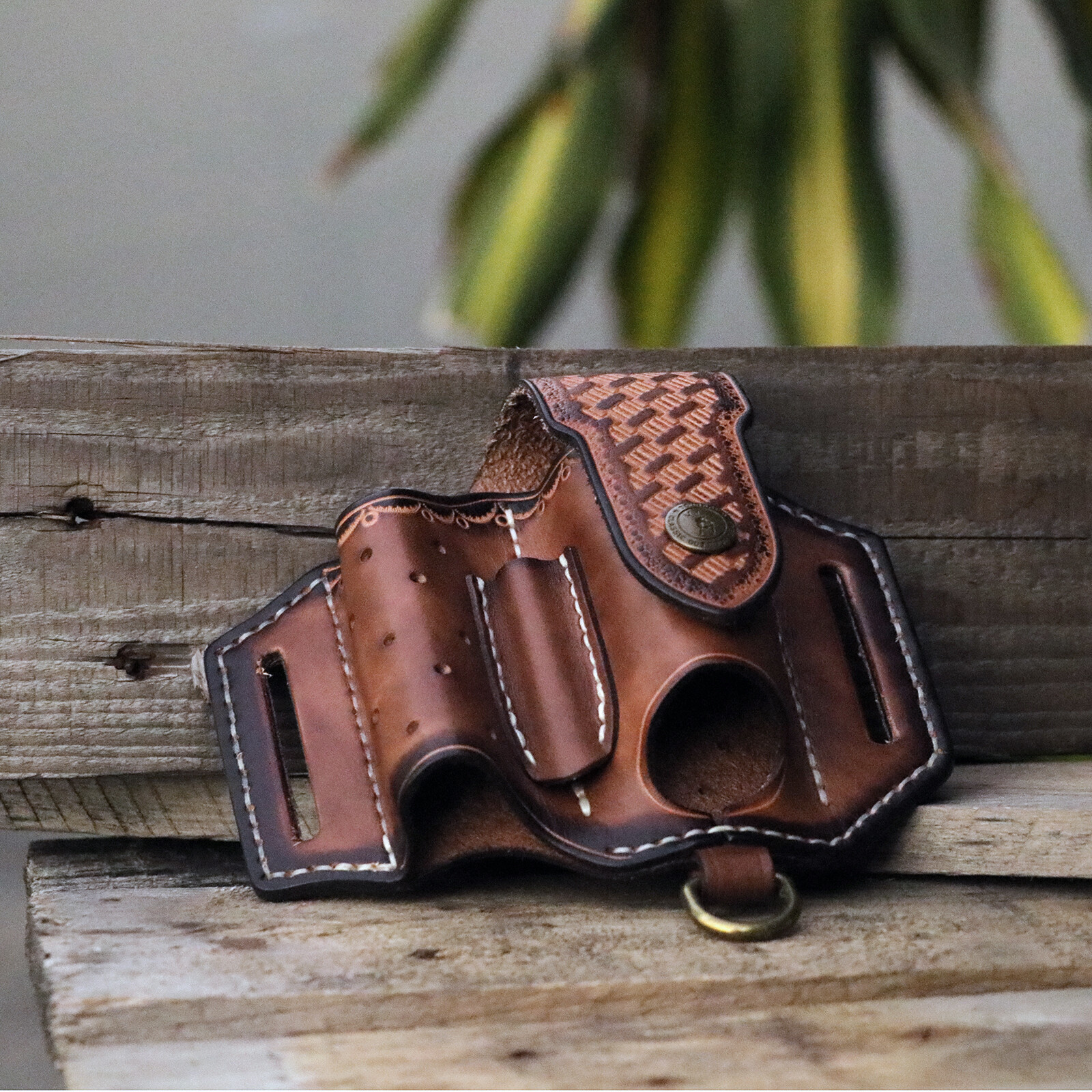 TOURBON Leather 4 in 1 Knife Sheath EDC Pliers Belt Holder Pouch Tool Carry Case