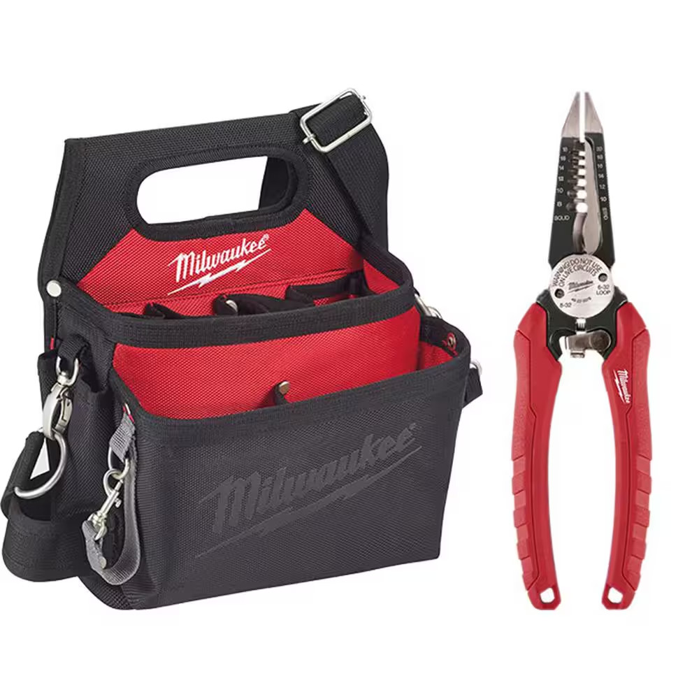 15-Pocket Electricians Tool Holder with Quick Adjust Belt and 6-In-1 Wire Stripp