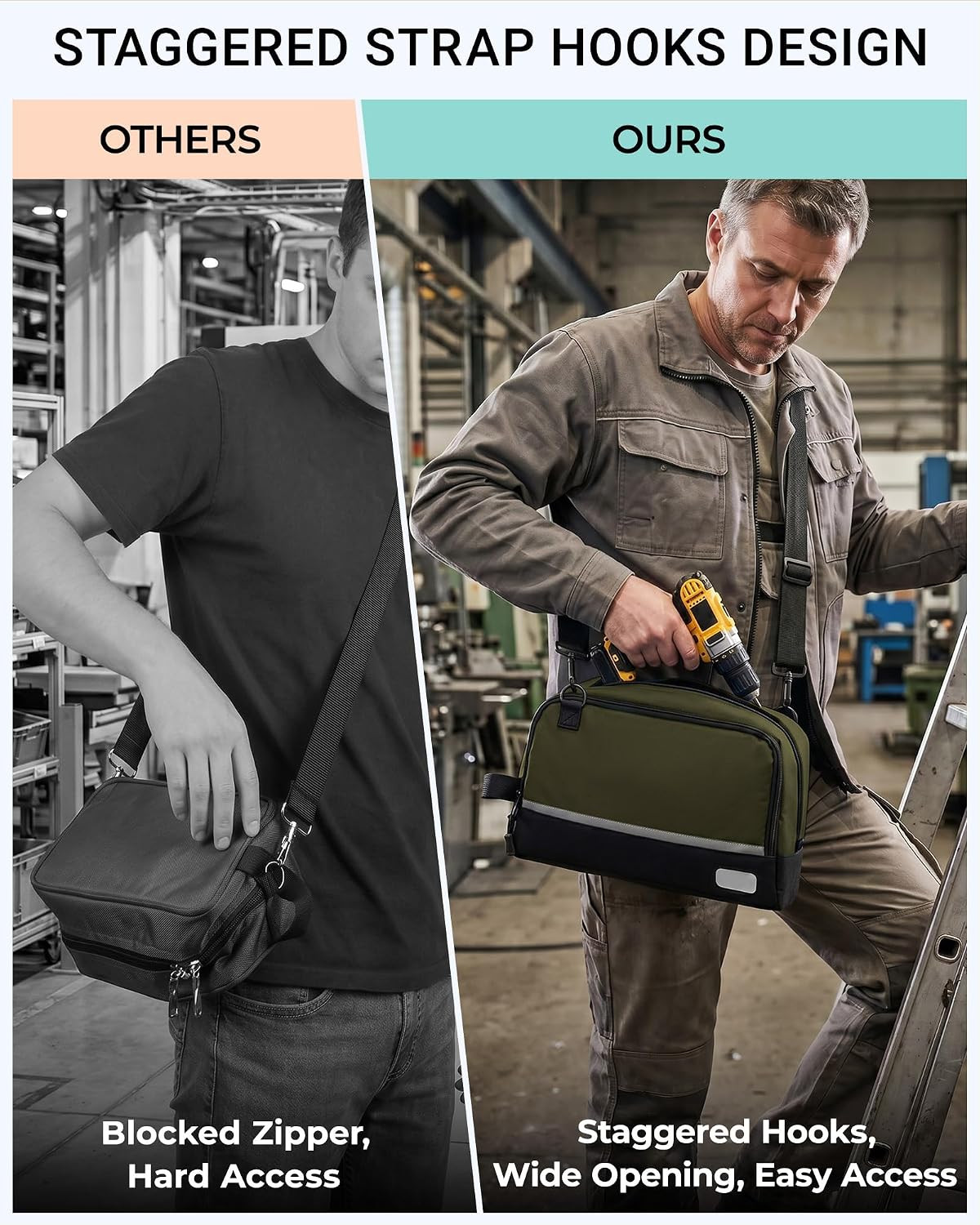 2 Pack Small Tool Bags with Strap 12″ & 10″ | Zipper Utility Pouches with Adjust
