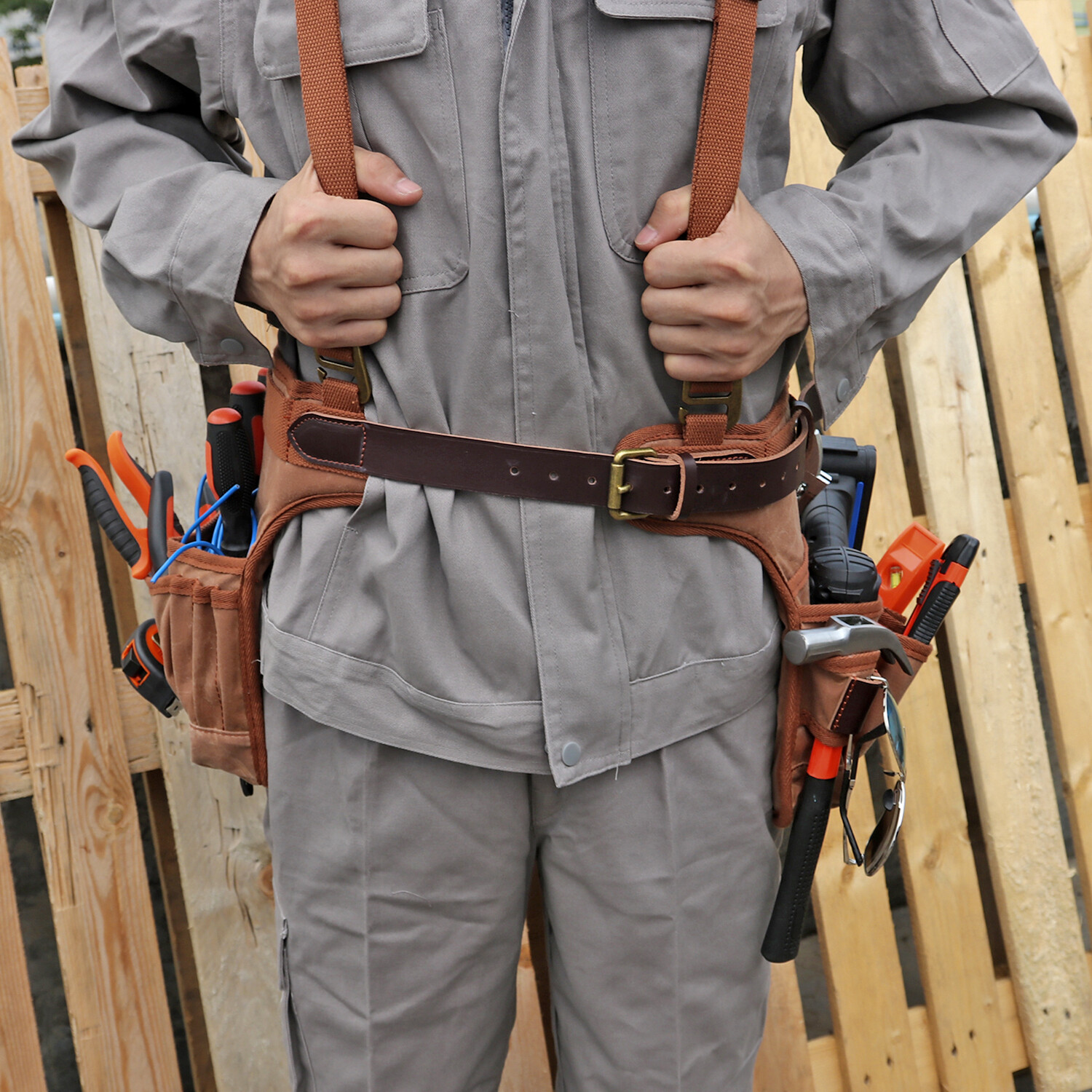 TOURBON Work Tool Belt Suspender Drill Pouch Electricians Carpenter Harness Vest