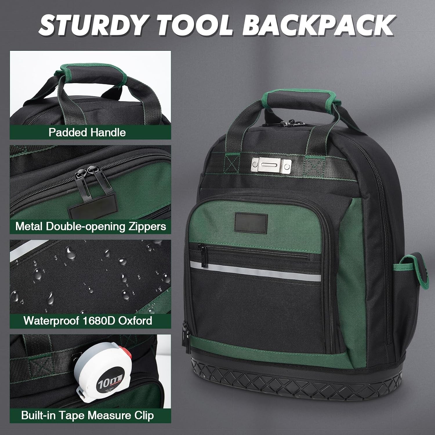 Tool Backpack 17in Oxford Curved Hard Base Large Capacity Shockproof Ergonomic