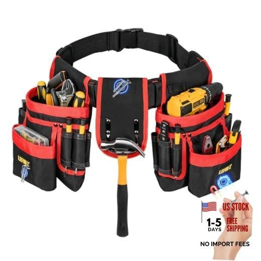 Tool Belt,Magnetic Tool Pouch,27 27 Pockets with Magnet Pouch Red & Black