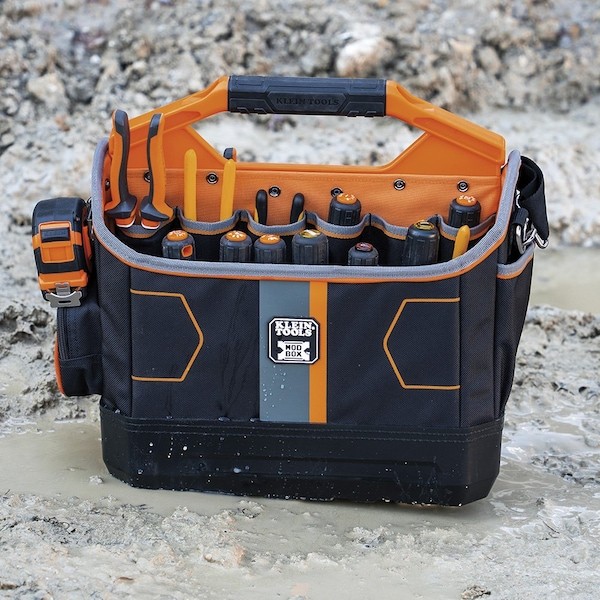 Klein Tools 62202Mb Tool Bag, Black/Orange, 1680D Ballistic Weave Body; Hard