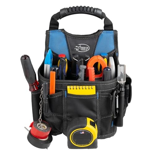 Durable Black Utility Tool Pouch with 12 Pockets and Heavy Duty Waist Belt