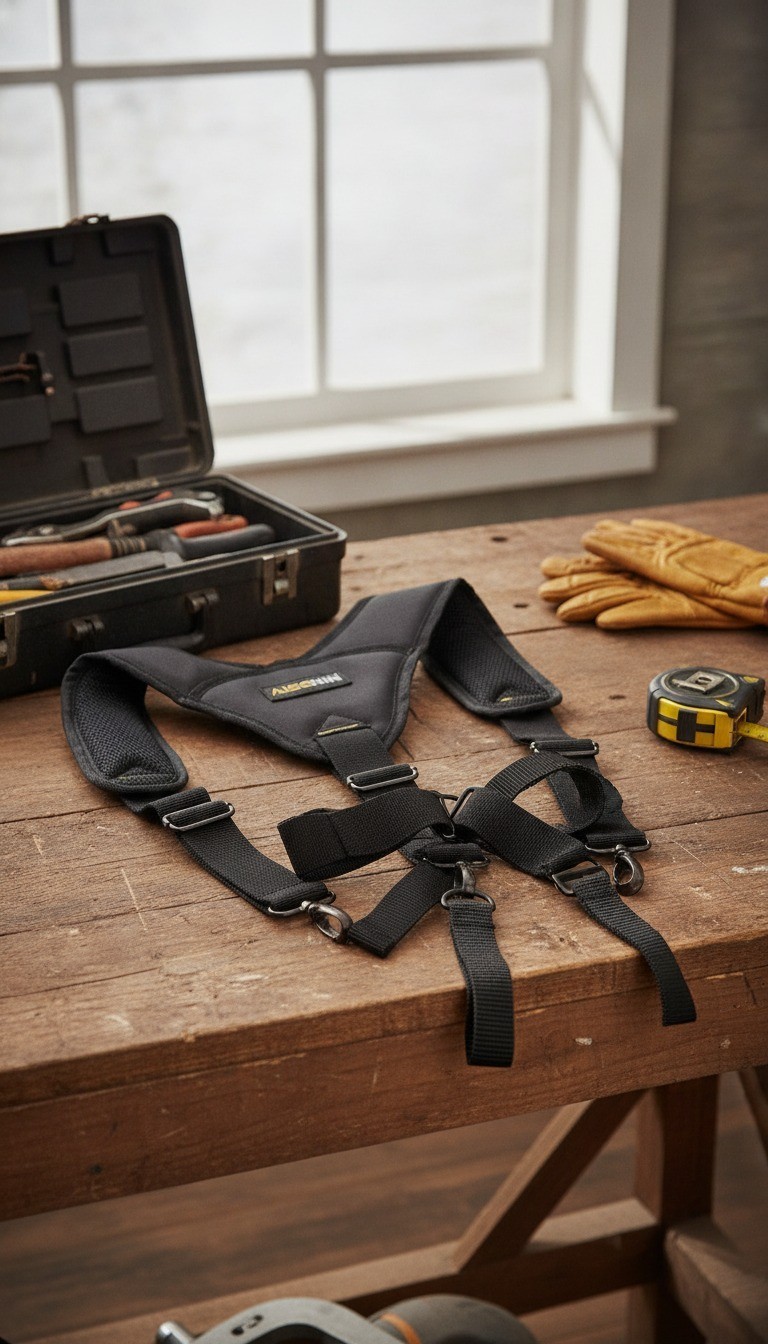 Tool Belt Suspenders, 3 Point Padded, Adjustable, Heavy-Duty, Polyester