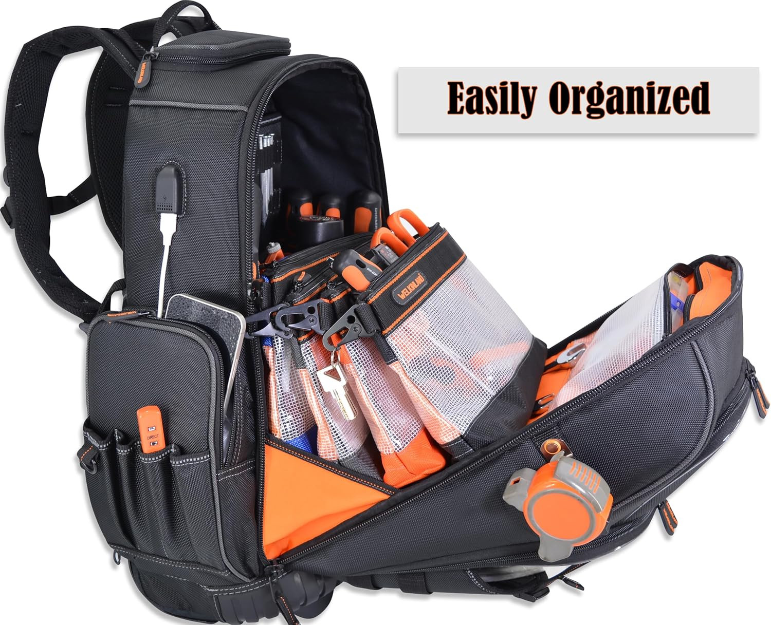 Rolling Tool Backpack with 4 Clear Pouches – Convenient & Spacious!