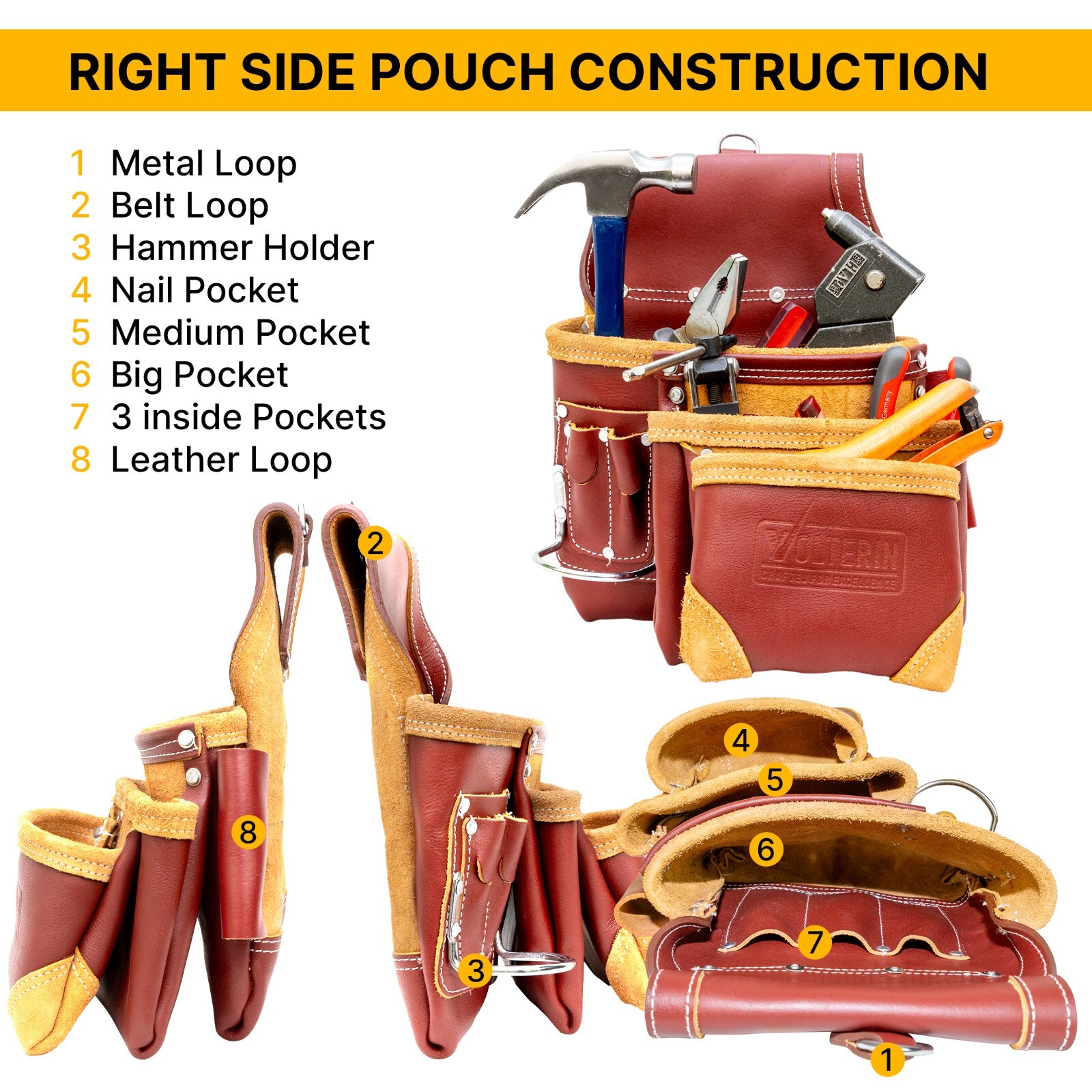 Heavy Duty Grain Leather Carpenter Tool Belt | Leather Tool Pouch Construction
