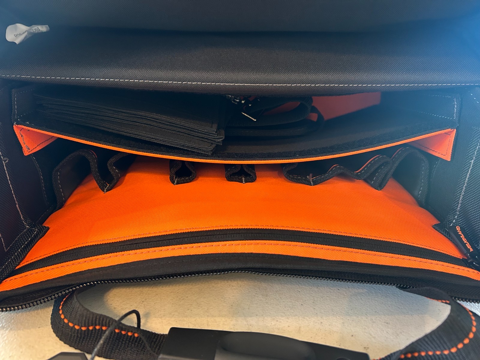 WELKINLAND 15-Pockets Electrician Tool Box Shoulder Tote Bag Large Black Orange