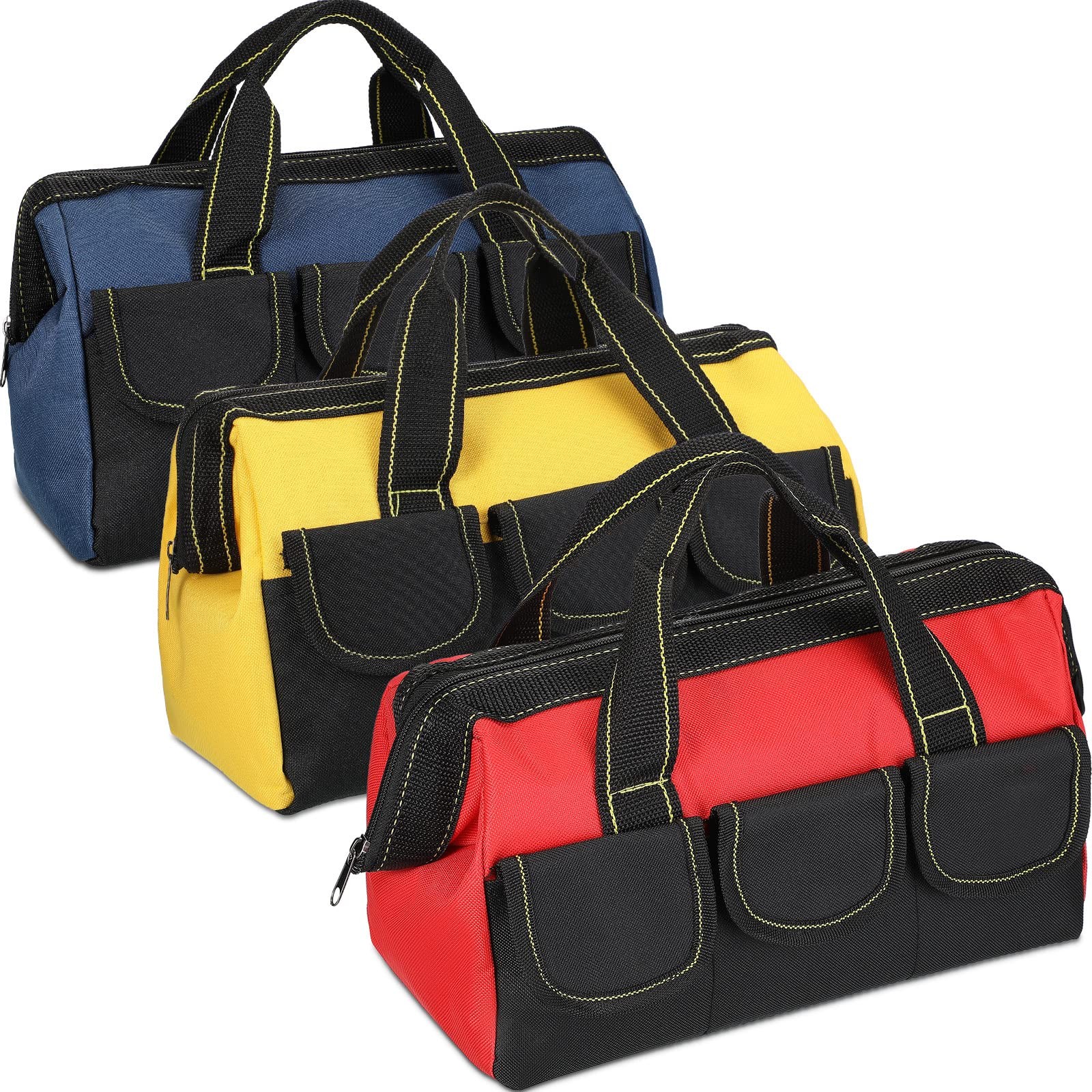 3Pack 13″ Classic Wide Mouth Tote Tool Bag for Men with Waterproof Hard Bottom