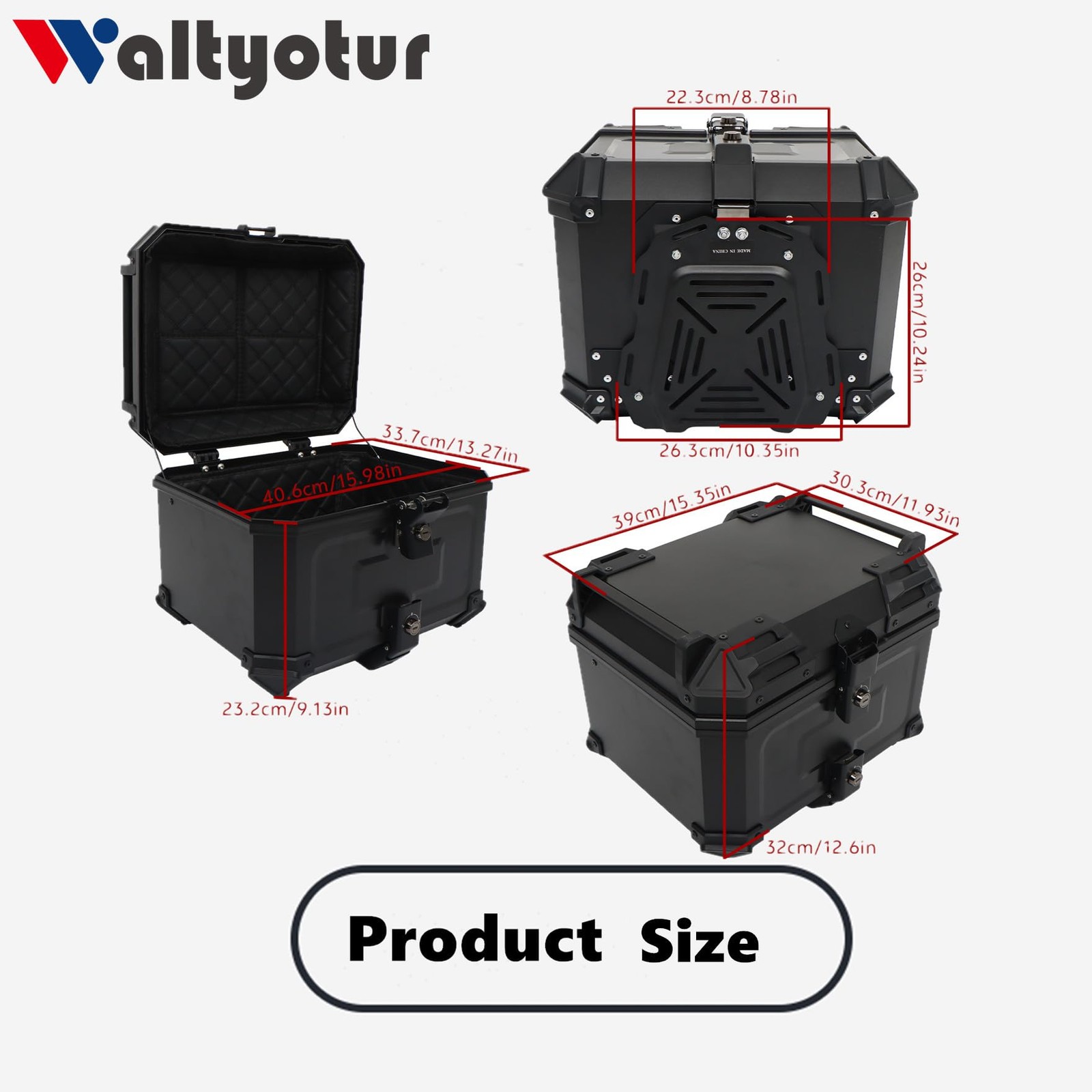 Motorcycle 45L ABS Aluminum Tailbox with Security Lock Black