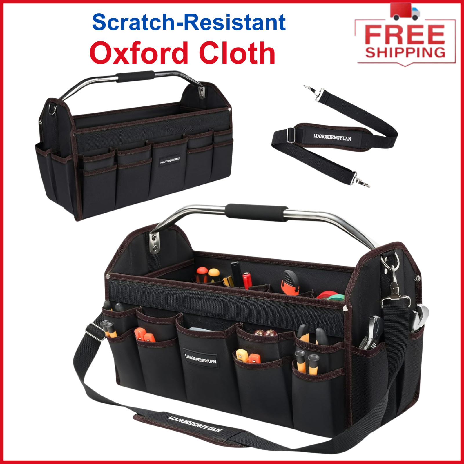20 In Tool Carrier, Open Top Tool Tote 30 Pockets, Waterproof Tool Bag For Men
