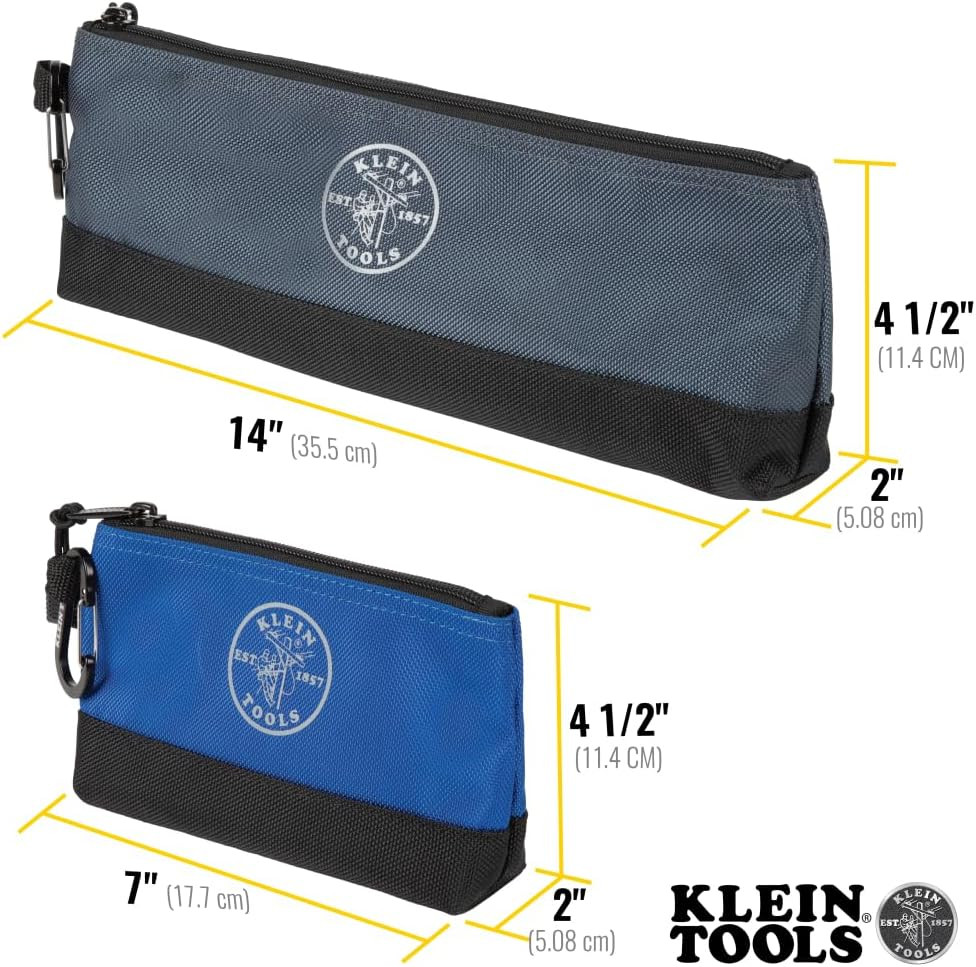 55559 Stand-Up Zipper Bag Tool Pouch with Carabiners, 7-Inch Blue and 14-Inch Gr